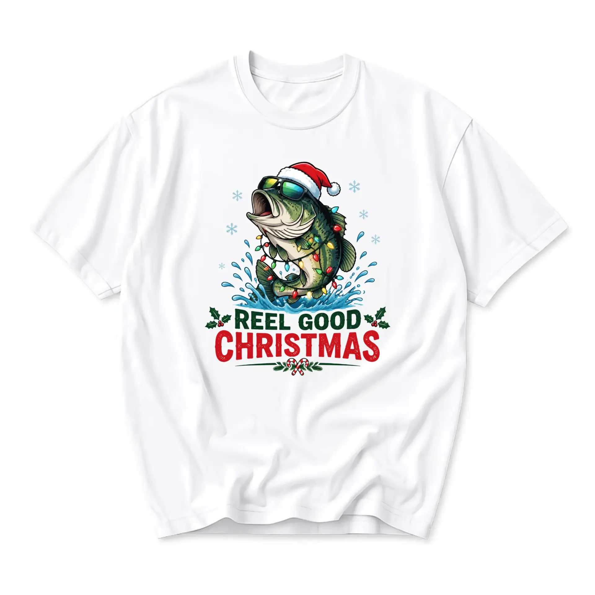 Funny Shirt Reel Good Christmas Fish Graphic Tee Holiday Season Humor Casual Unisex Short Sleeve Crew Neck Top