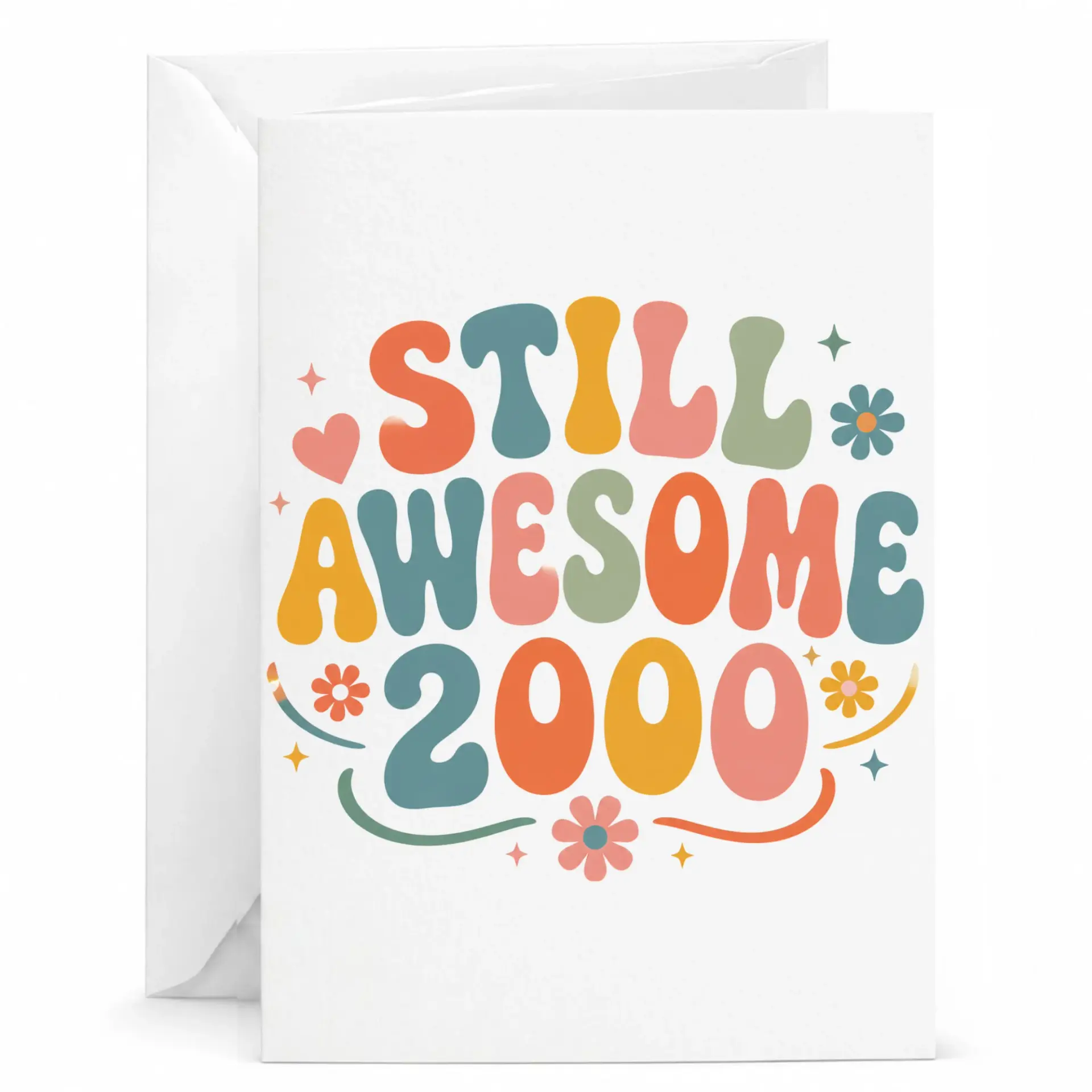 Funny Birthday Card Still Awesome 2000 Retro Aesthetic Greeting Card with Envelope for Milestone Birthday Celebration