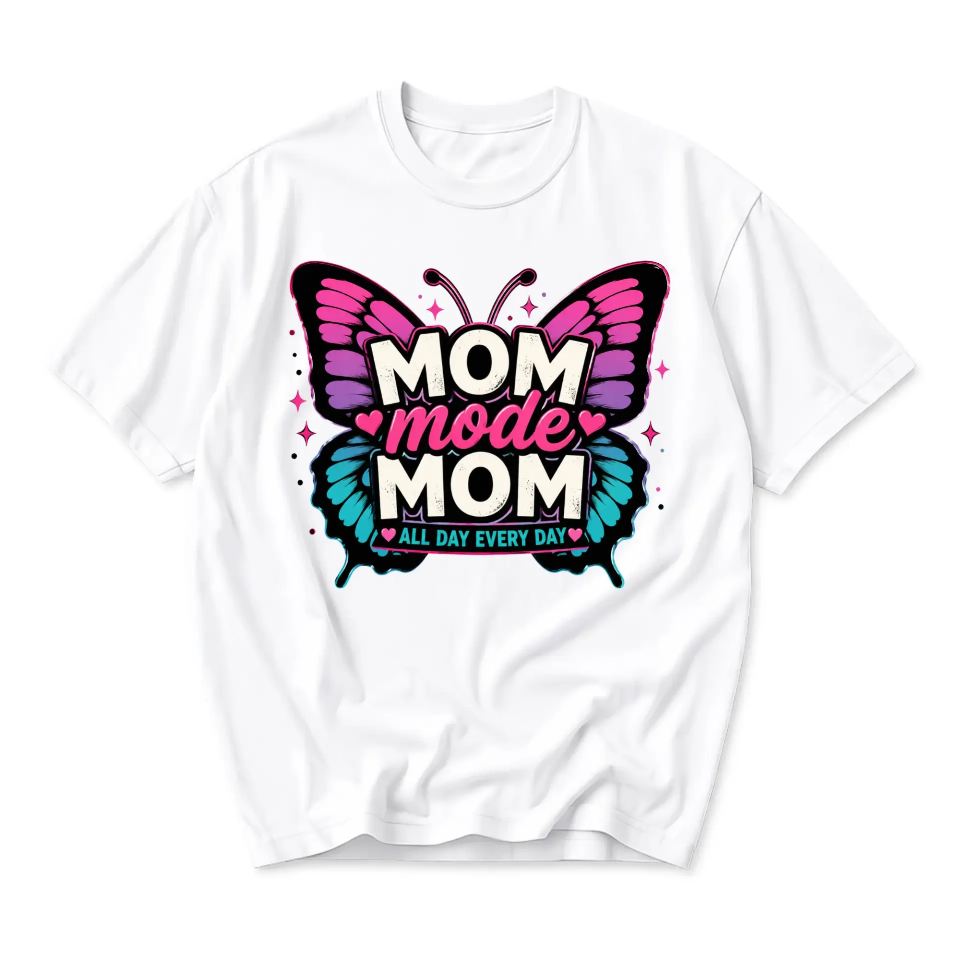 Funny Shirt Mom Mode Butterfly Graphic Tee Casual Unisex Crew Neck T-Shirt for Everyday Wear and Gift Giving