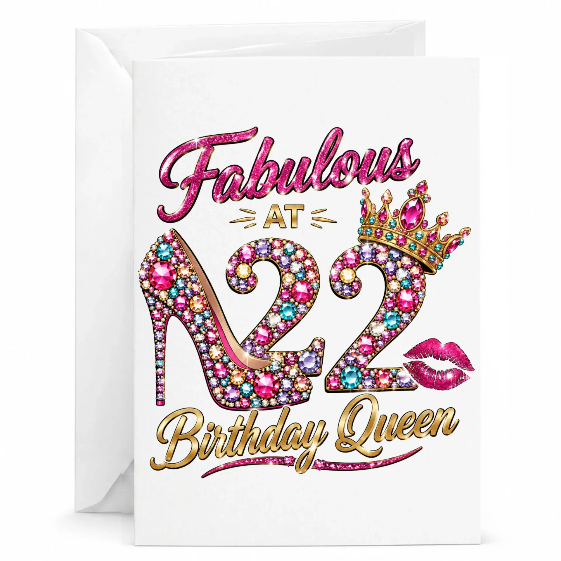 Birthday Card Fabulous at 22 Birthday Queen Greeting Card with Envelope for Her 22nd Birthday Celebration