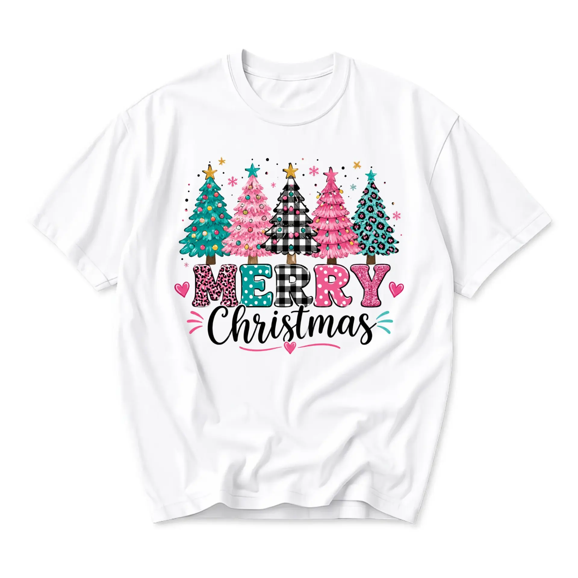 T-shirt Merry Christmas Graphic Tee Holiday Season Festive Pattern Apparel Unisex Casual Crew Neck Comfortable Top