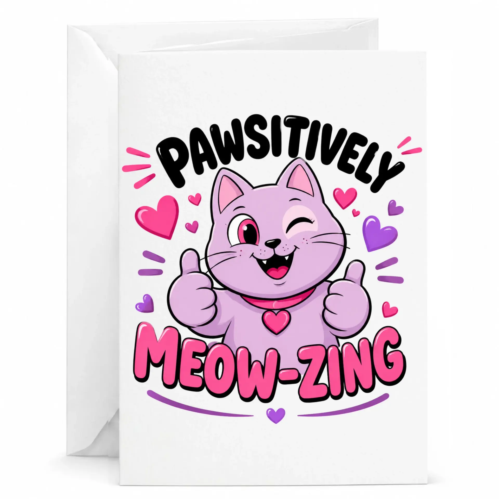 Funny Cat Greeting Card Pawsitively Meow-Zing Cartoon Kitten Illustration for Birthday Thank You Encouragement
