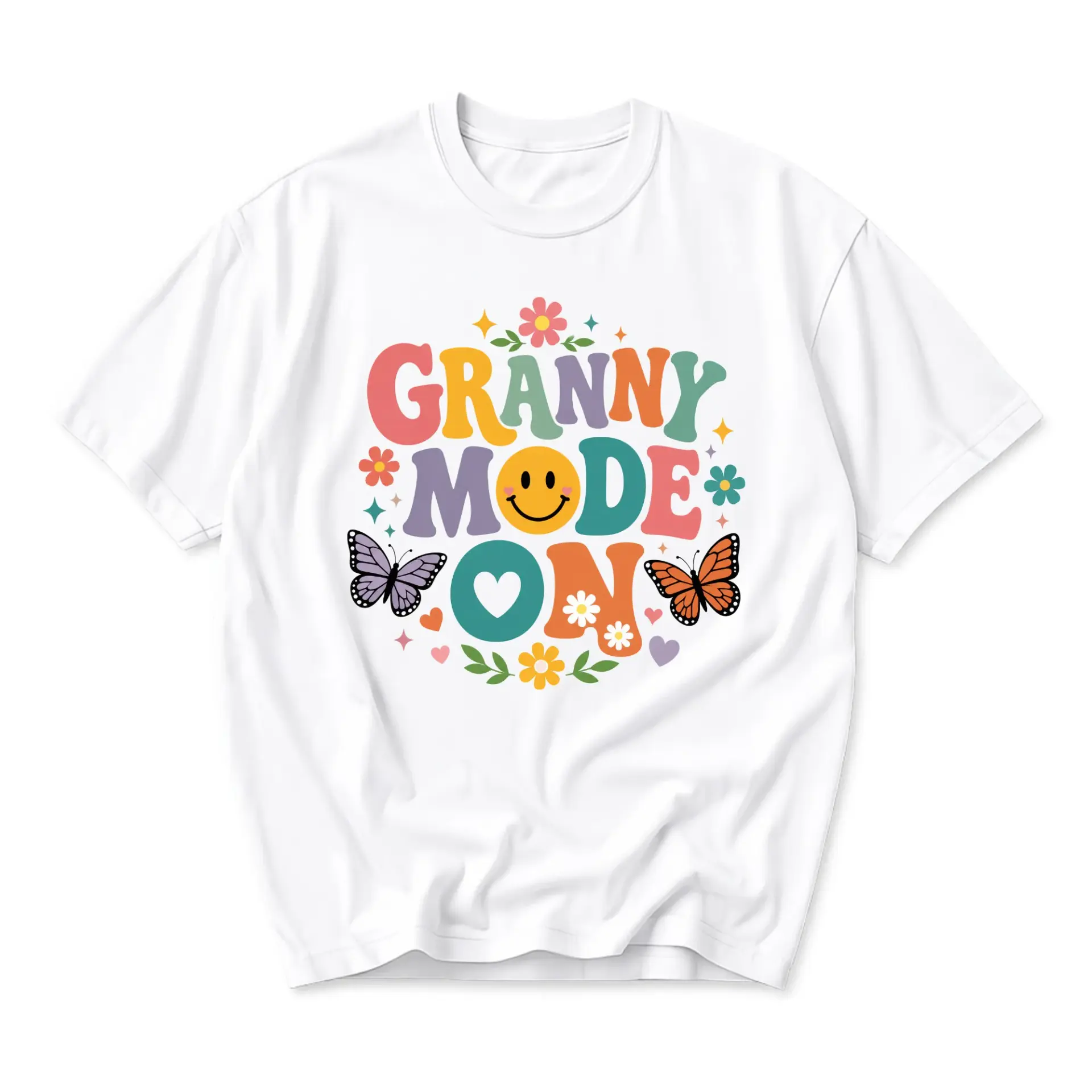 Graphic Tee Unisex Casual Shirt Granny Mode on Retro Butterfly Flower Print