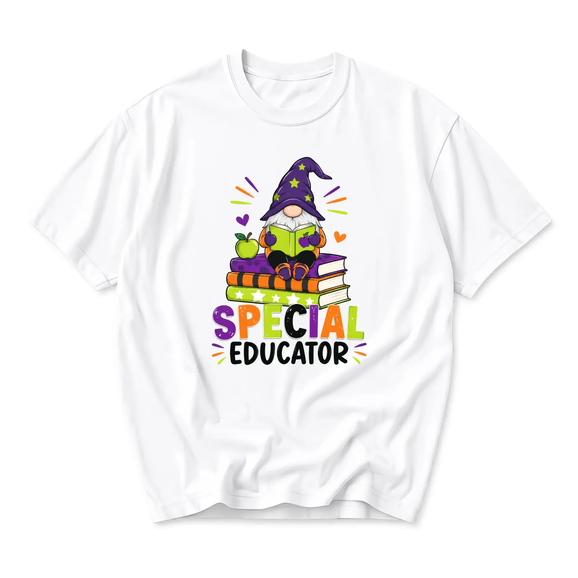 Graphic Tee Special Educator Gnome T-Shirt Whimsical Reading Design Casual Cotton Blend Crew Neck Apparel Top for Adults