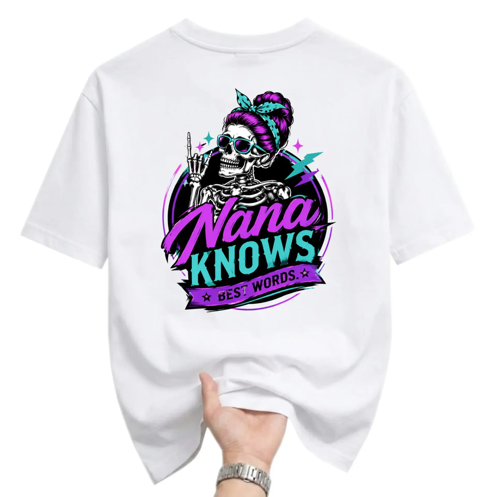 Graphic Tee Nana Knows Best Words Skeleton Skull Design Unisex Casual Crew