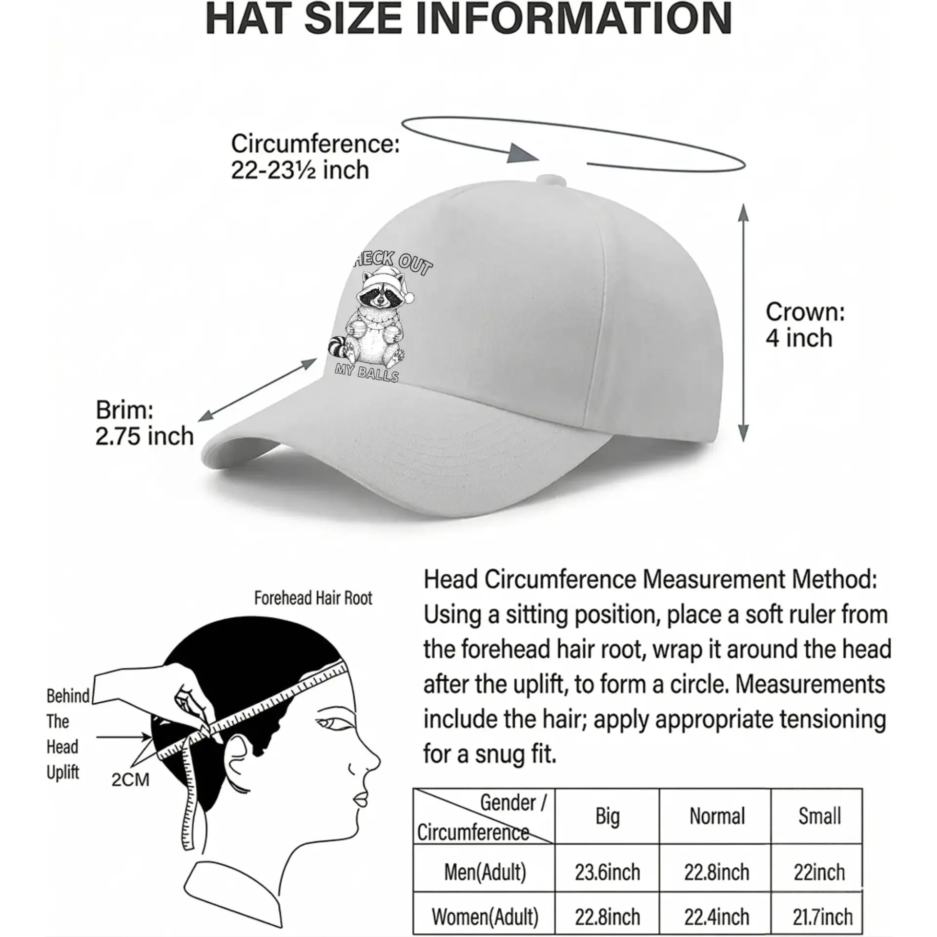 Dad Hat Baseball Cap Featuring Funny Raccoon Wearing Holiday Santa Hat and Holding Ornaments Humorous Graphic Design