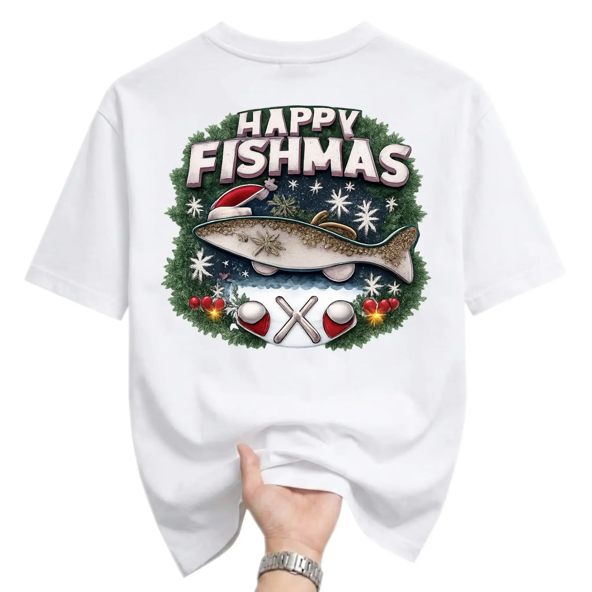 Funny Shirt Happy Fishmas Christmas Holiday Graphic Tee Unisex Crew Neck