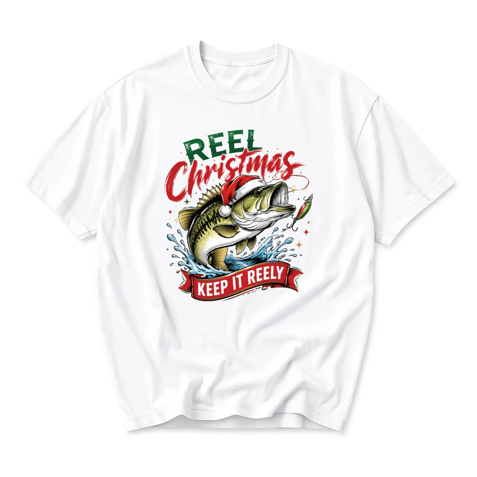 Graphic Tee Reel Christmas Fishing Humor Shirt Festive Holiday Apparel for