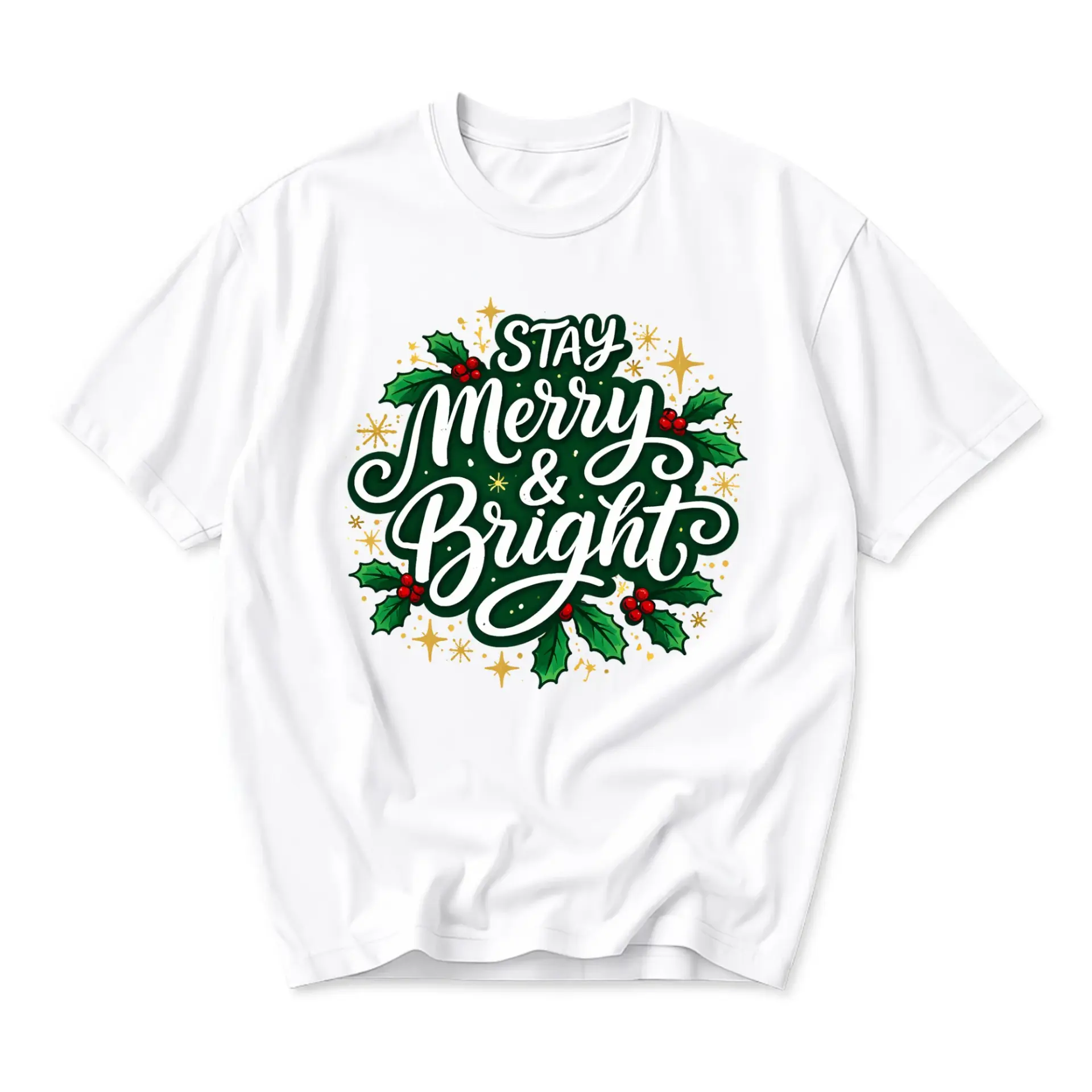Graphic Tee Stay Merry and Bright Holiday Shirt Unisex Casual Crew Neck Top Seasonal Festive Apparel for Everyone