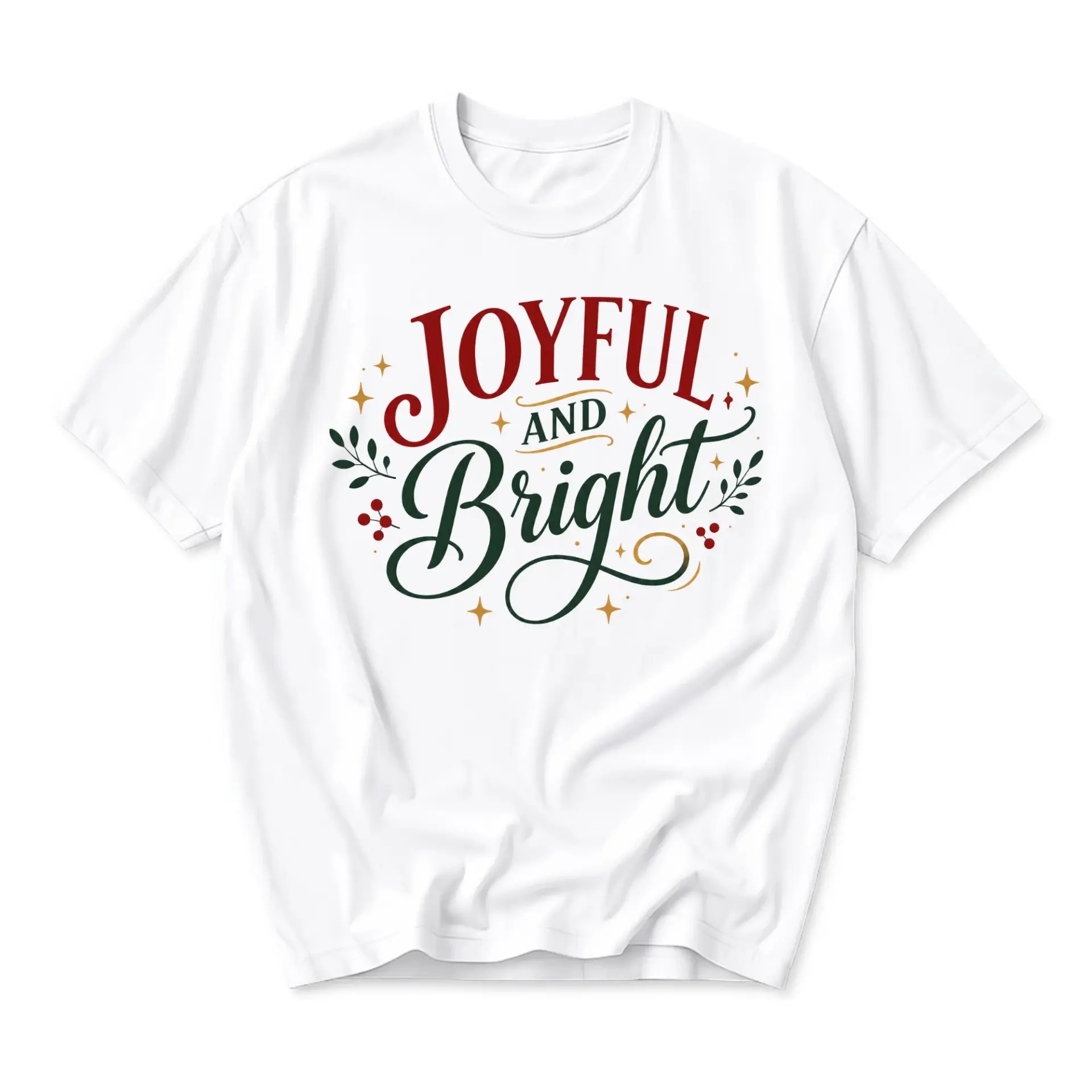 Graphic Tee Joyful and Bright Holiday Message Casual Cotton Unisex Crew Neck Shirt for Everyday Seasonal Wear