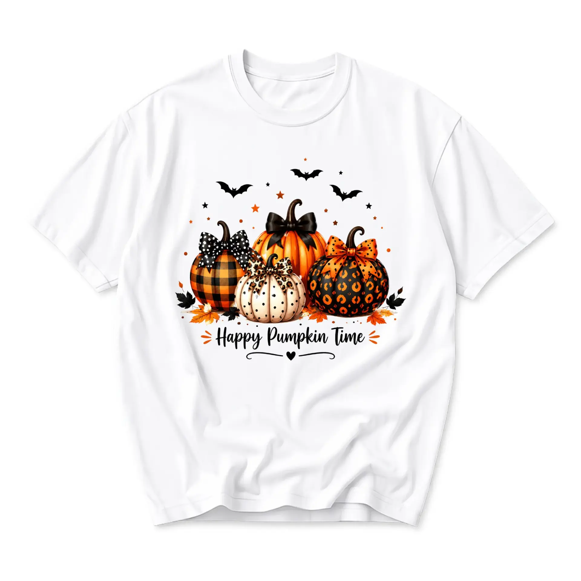 Graphic Tee Happy Pumpkin Time Fall Season Shirt Unisex Crew Neck Short Sleeve Cotton Blend Autumn Harvest Apparel