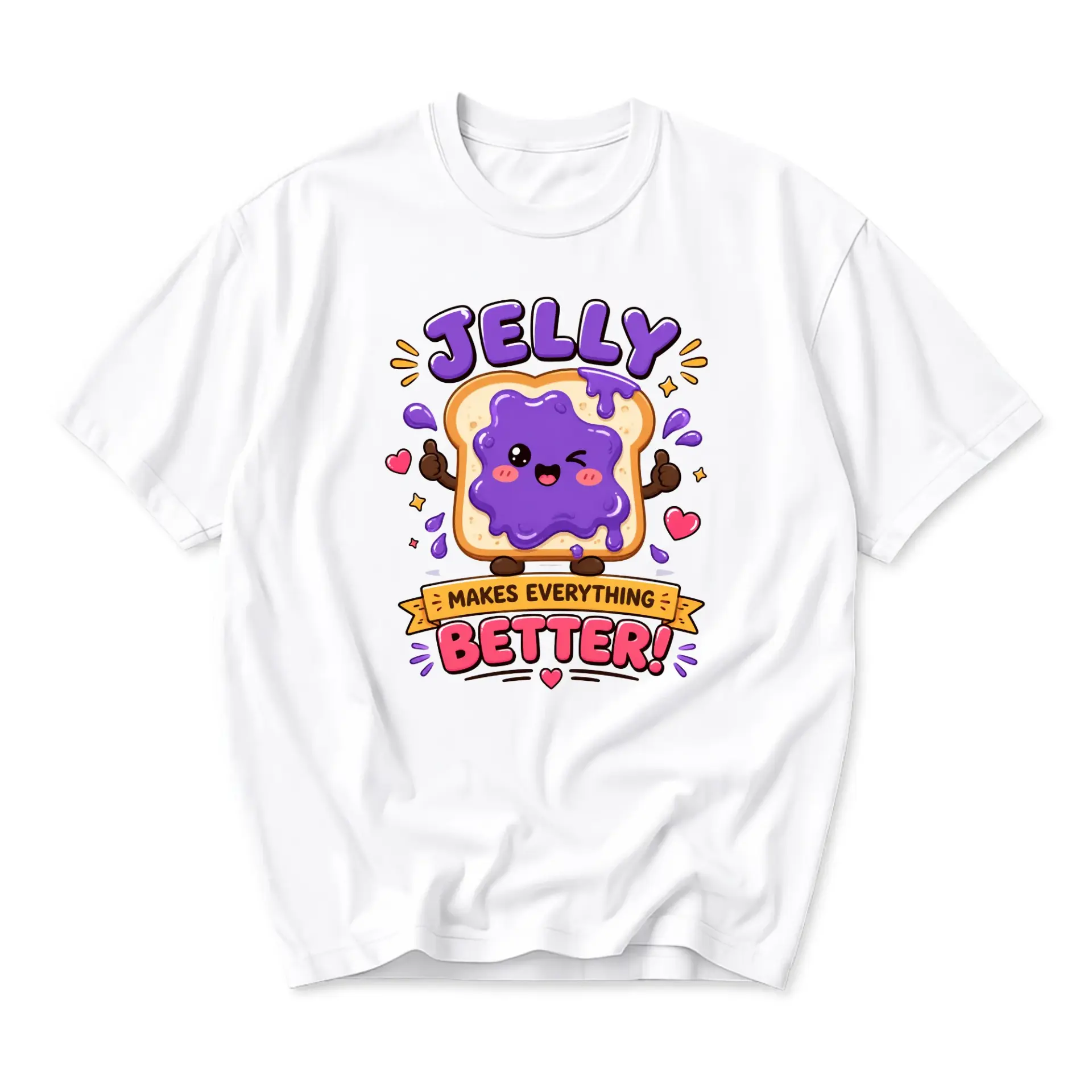 Graphic Tee Jelly Makes Everything Better Illustration Print White Unisex Crew Neck Casual Everyday Statement Top