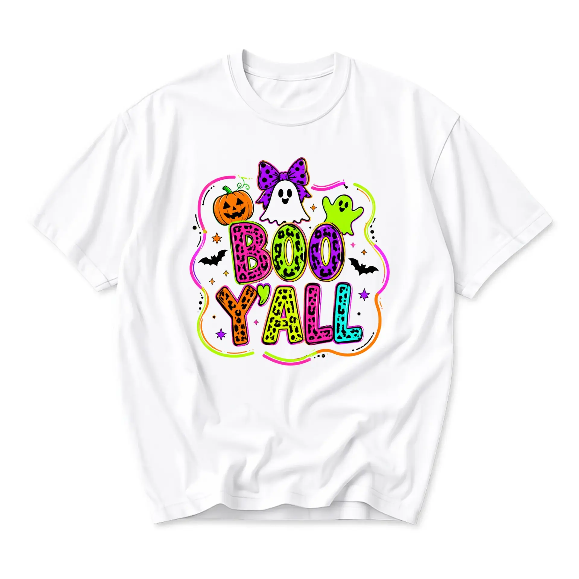 Graphic Tee Boo Yall Halloween Shirt Fall Season Holiday Apparel Unisex Crew Neck Short Sleeve Casual Cotton Blend Top