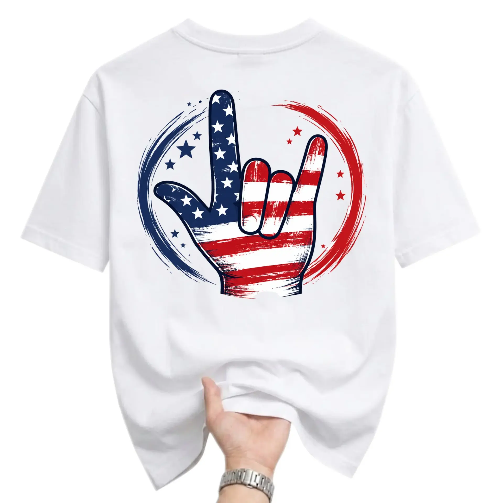 Graphic Tee American Flag Hand Gesture Design Unisex Casual Short Sleeve Crew Neck Cotton Blend Summer Everyday Shirt