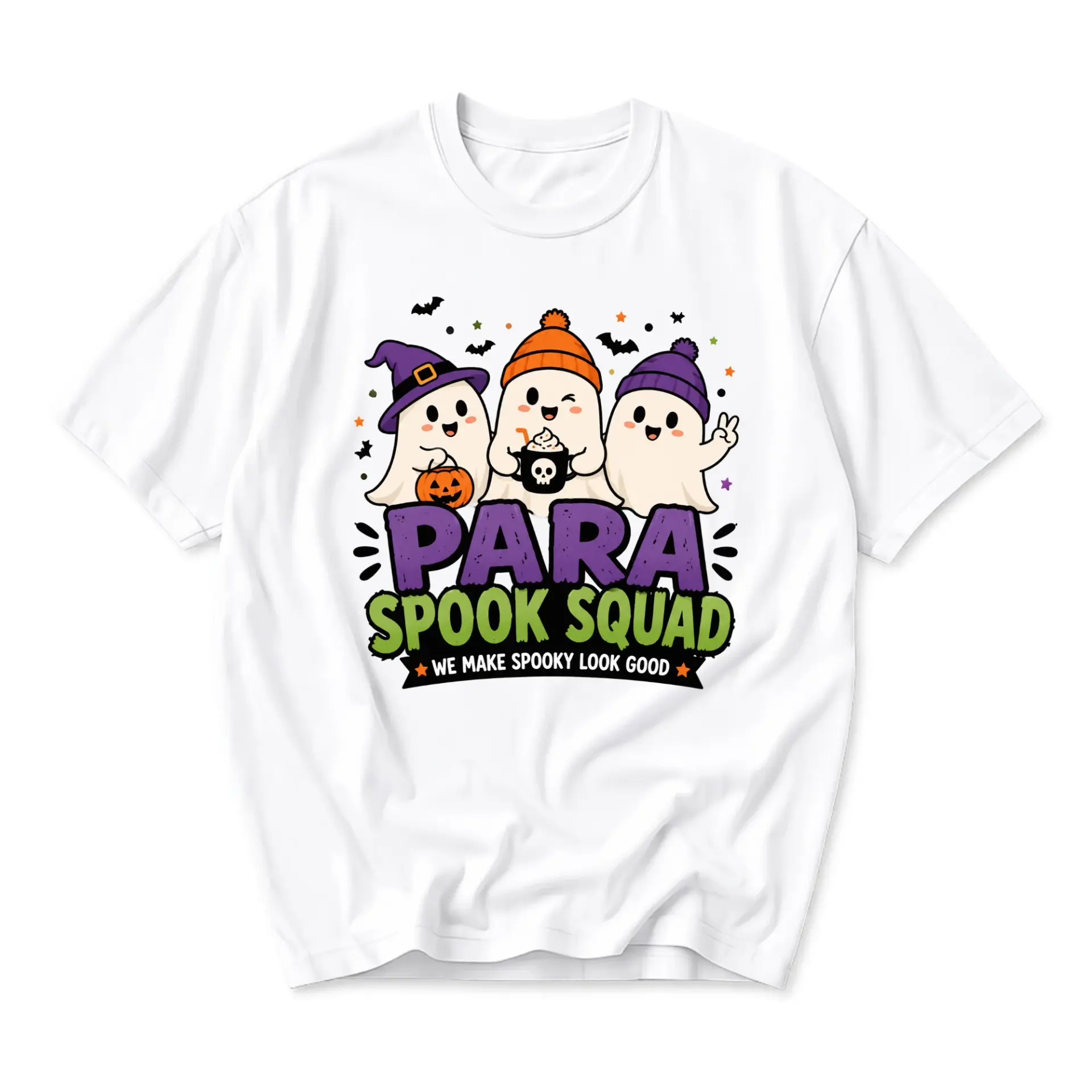 Funny Shirt Para Spook Squad Graphic Tee Cute Ghost Illustration Halloween Apparel Unisex Crew Neck Casual Cotton Top