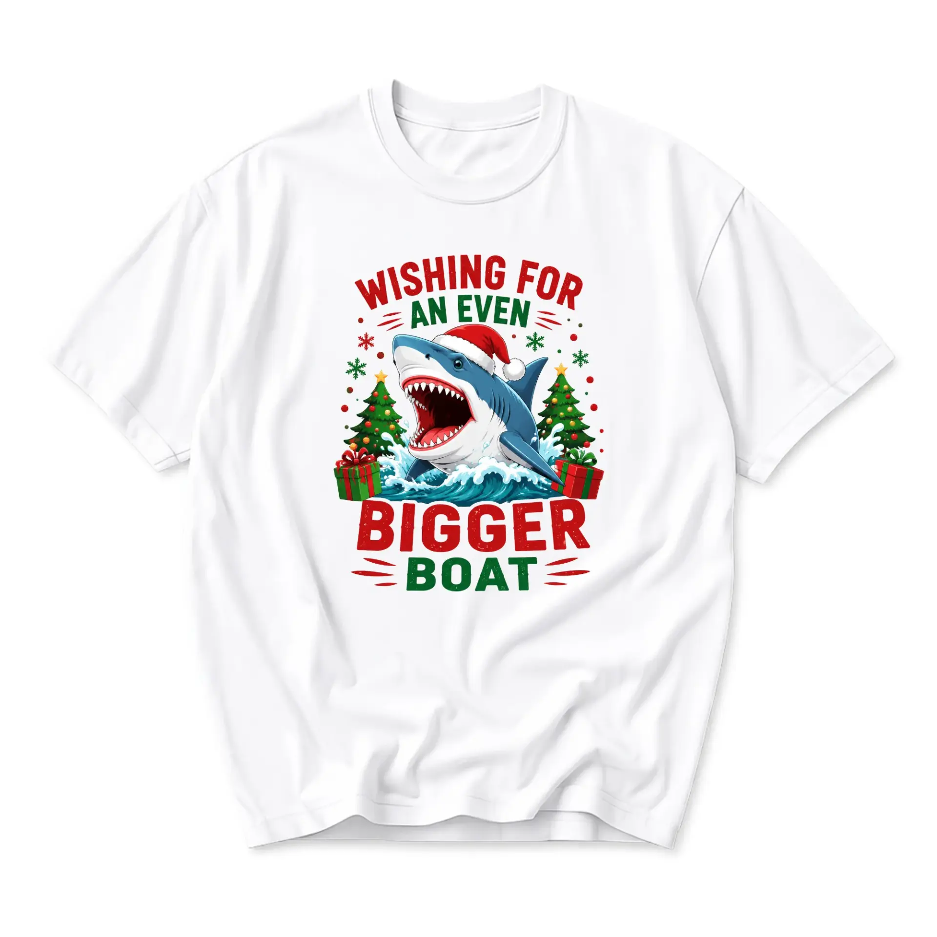 Funny Shirt Christmas Shark Graphic Tee Unisex Crew Neck Short Sleeve