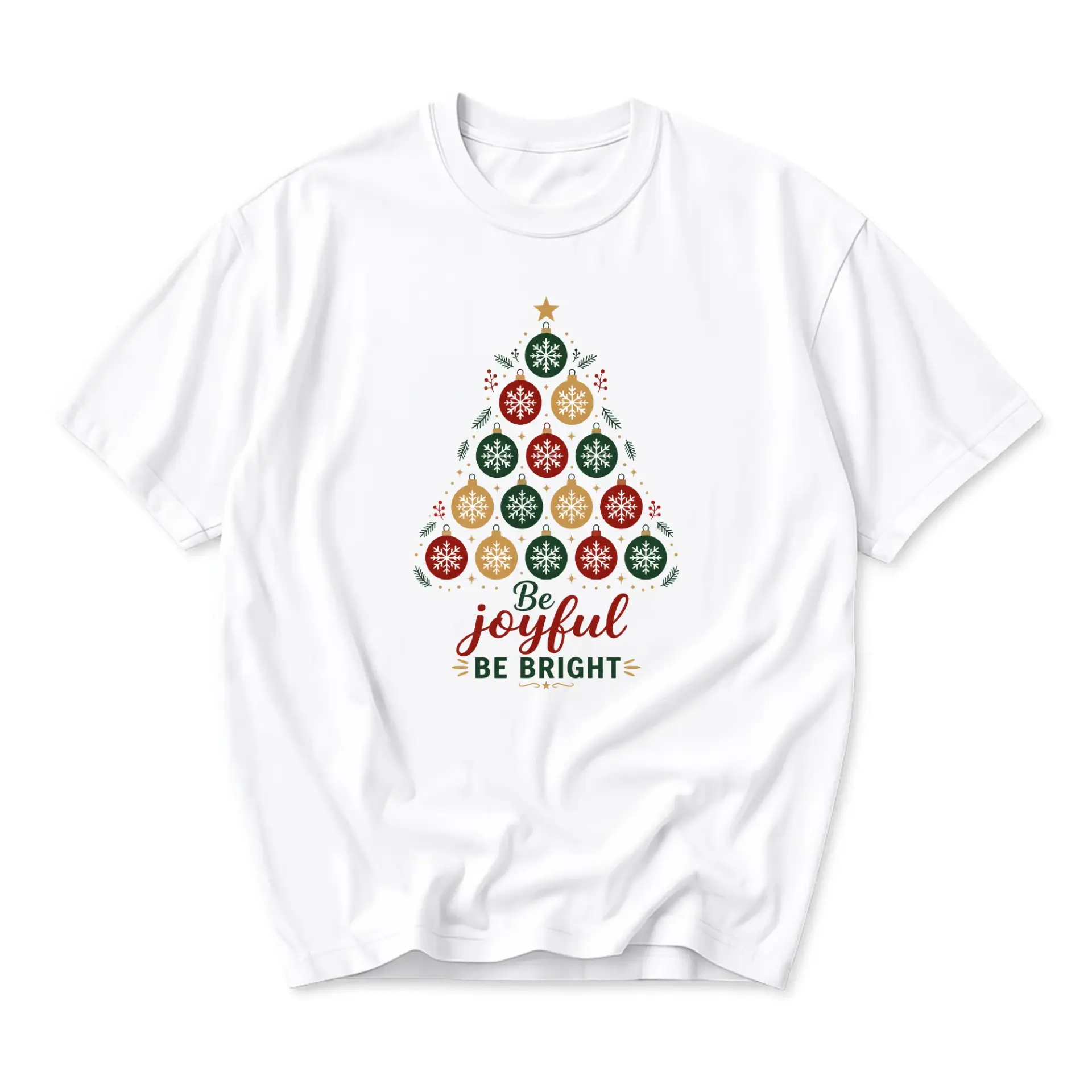 Graphic Tee Unisex Holiday Tree Ornament Design Casual Crew Neck Soft Cotton Blend Everyday Comfort Shirt White