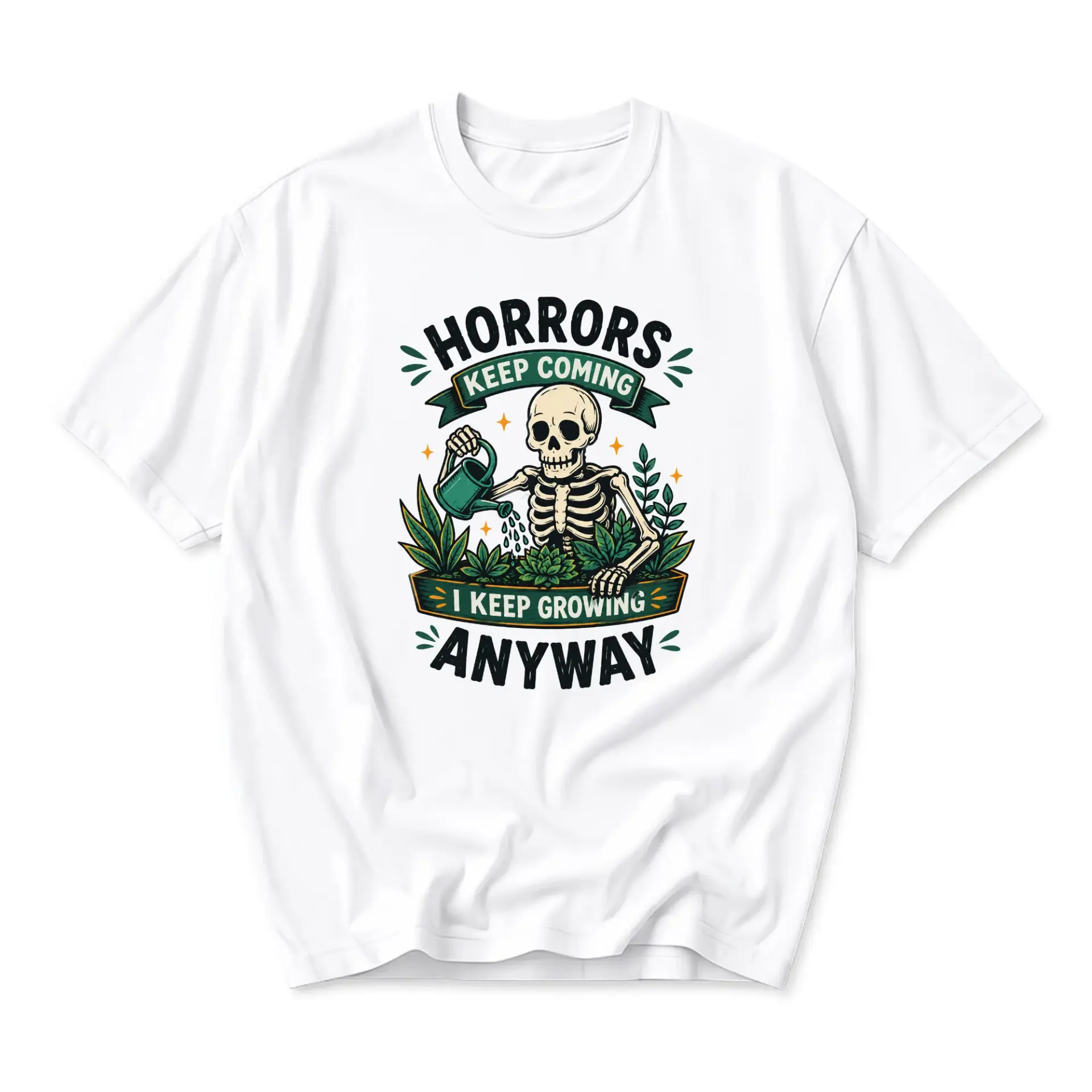 Funny Shirt Horrors Keep Coming I Keep Growing Anyway Graphic Tee Unisex Cotton Crew Neck Casual Summer Short Sleeve