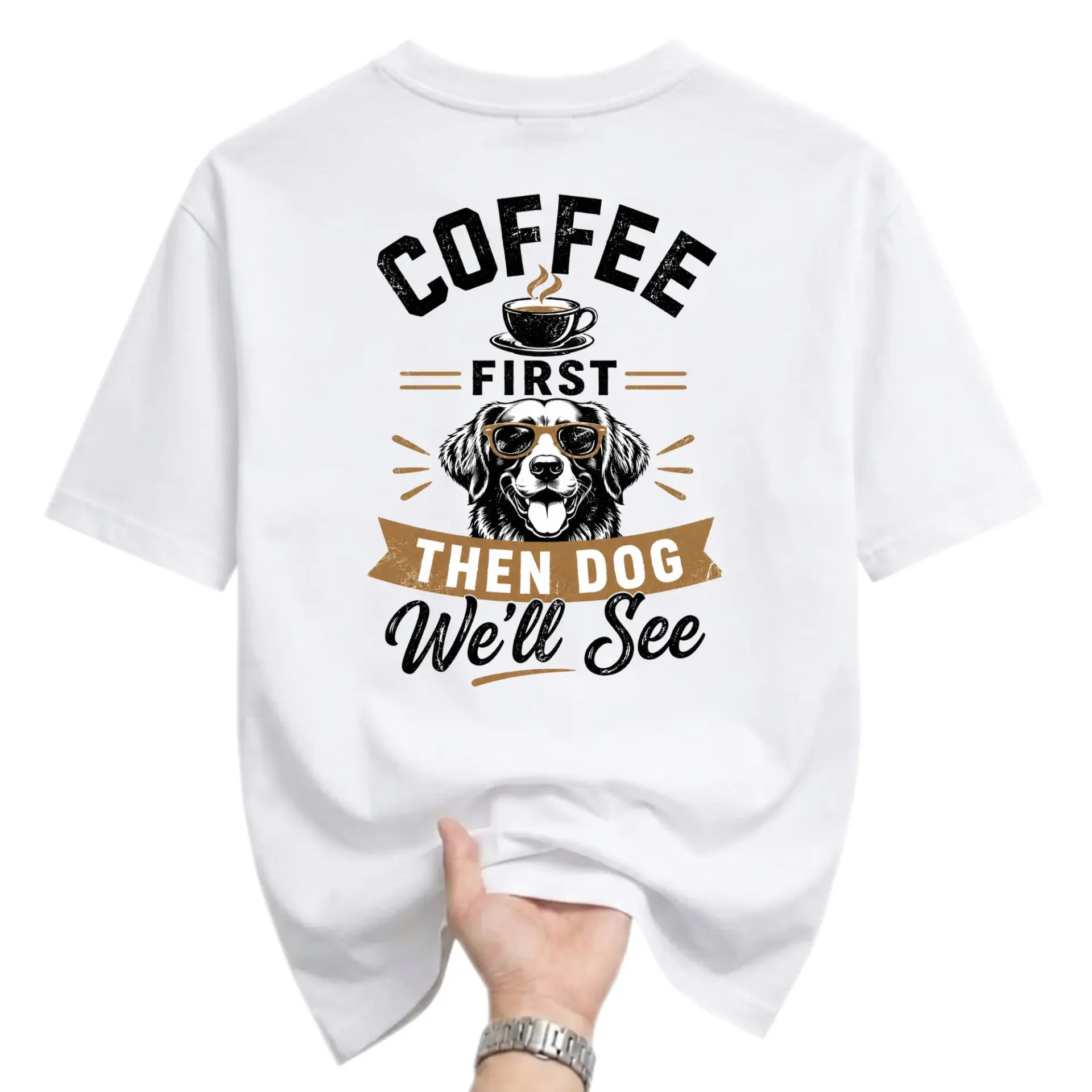 Funny Shirt Coffee First Dog See Graphic Print Tee for Casual Everyday Wear