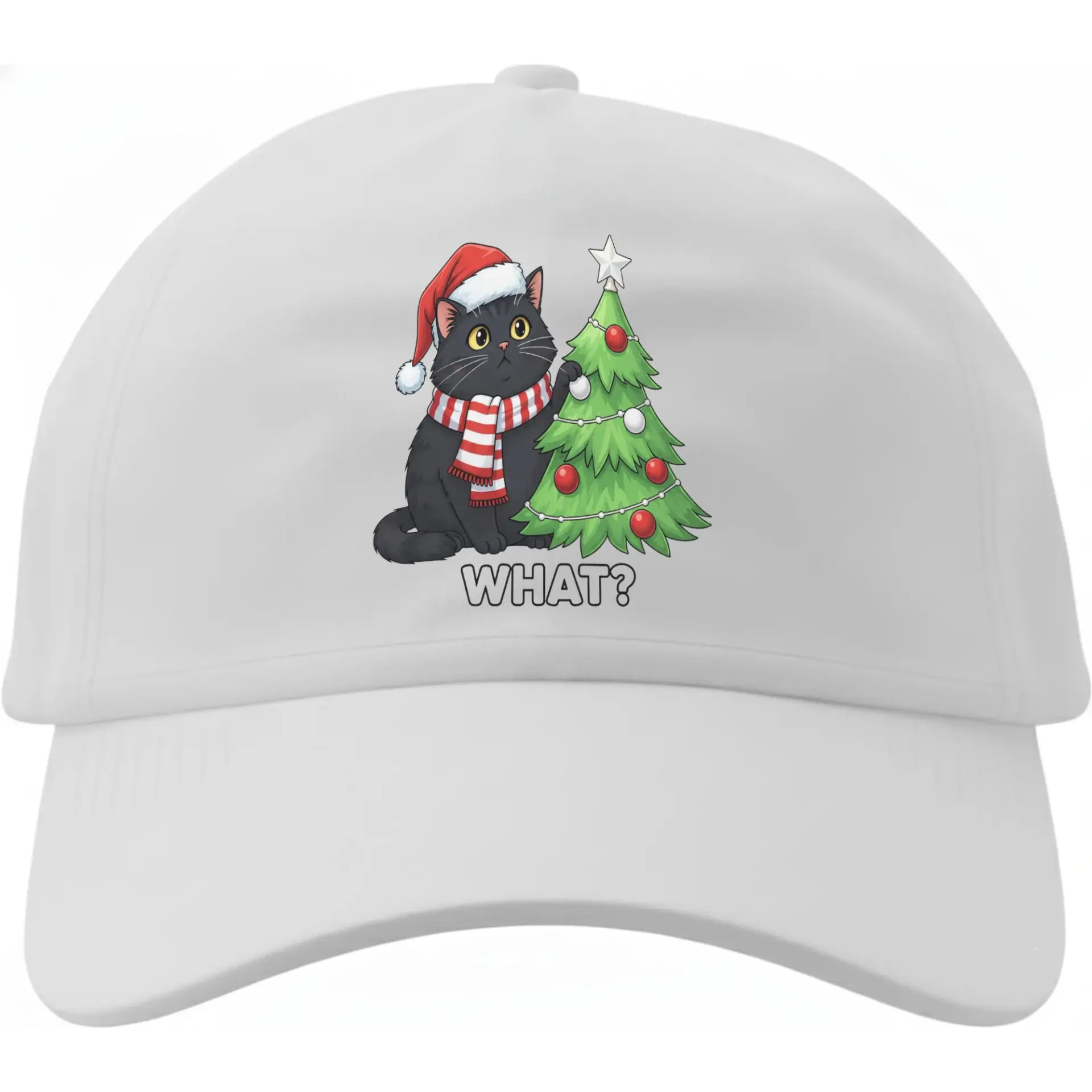 Dad Hat Funny Christmas Black Cat Graphic Baseball Cap with Holiday Scarf and Santa Hat for Casual Seasonal Wear