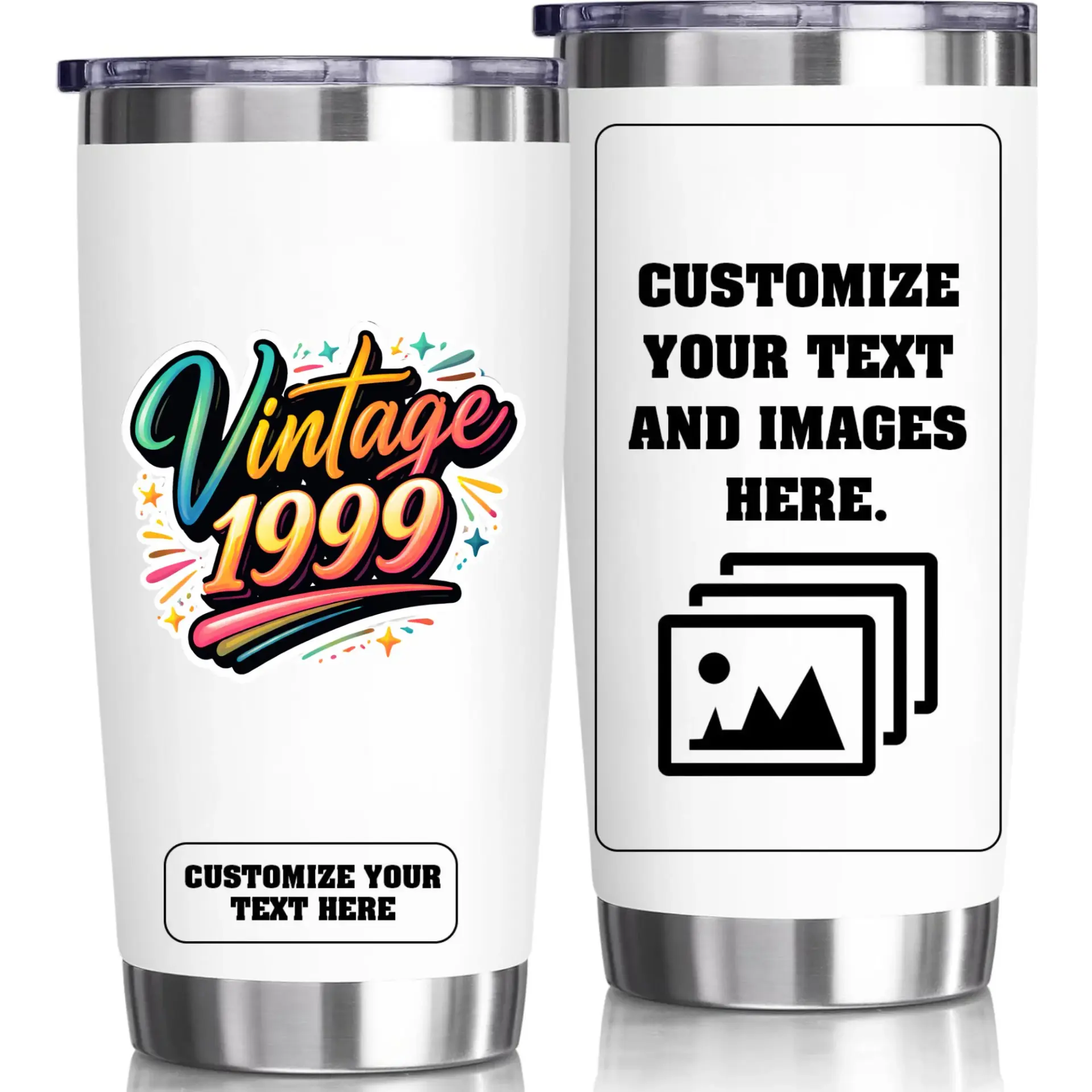 Stainless Steel Tumbler 20oz Vacuum Insulated Cup Vintage 1999 Design Personalized Travel Mug for Hot and Cold Drinks