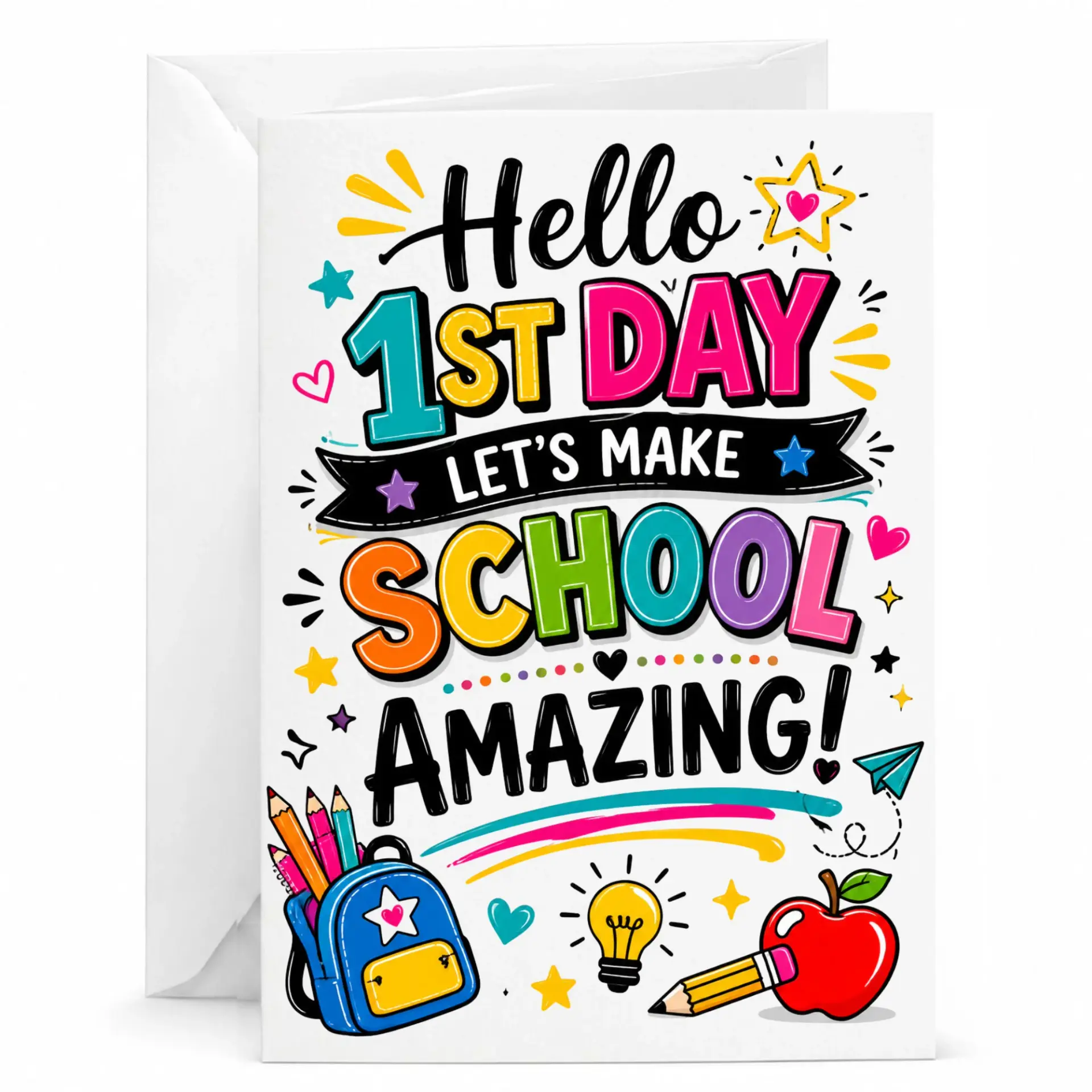 Greeting Card Hello 1st Day Let's Make School Encouragement for and Motivation