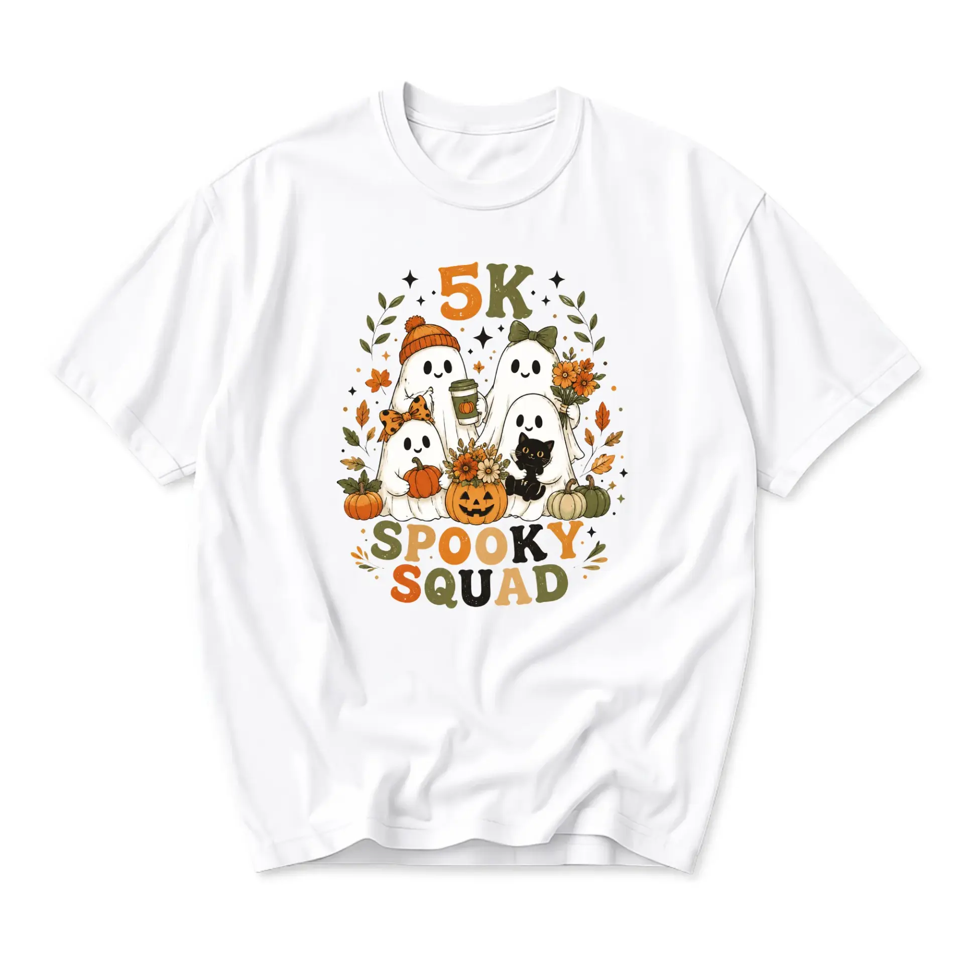 Graphic Tee Spooky Squad Fall Ghost Pumpkin Unisex Crew Neck Short Sleeve Shirt for Casual Autumn Season Wear