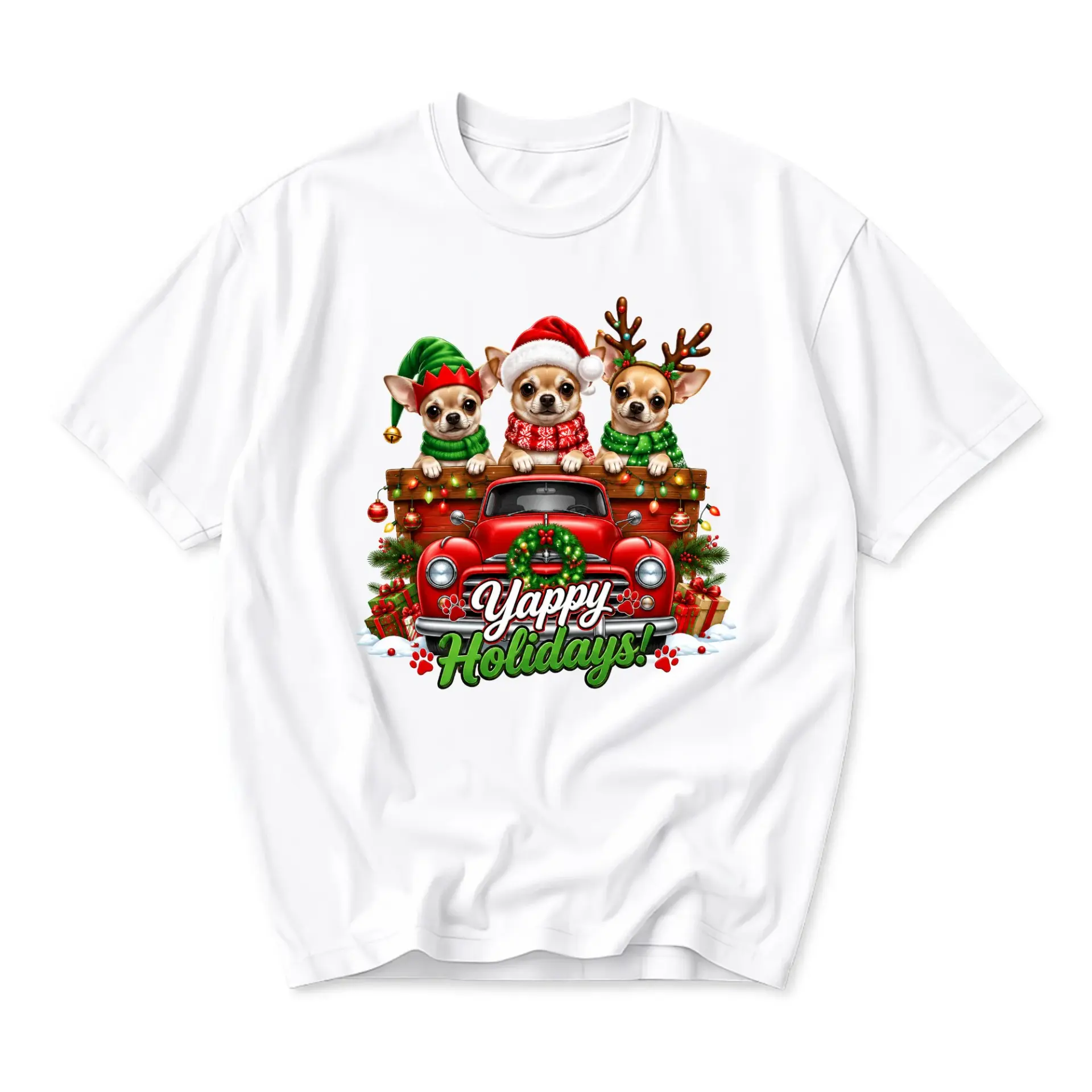 Funny Shirt Yappy Holidays Chihuahua Graphic Tee Cute Christmas Red Truck