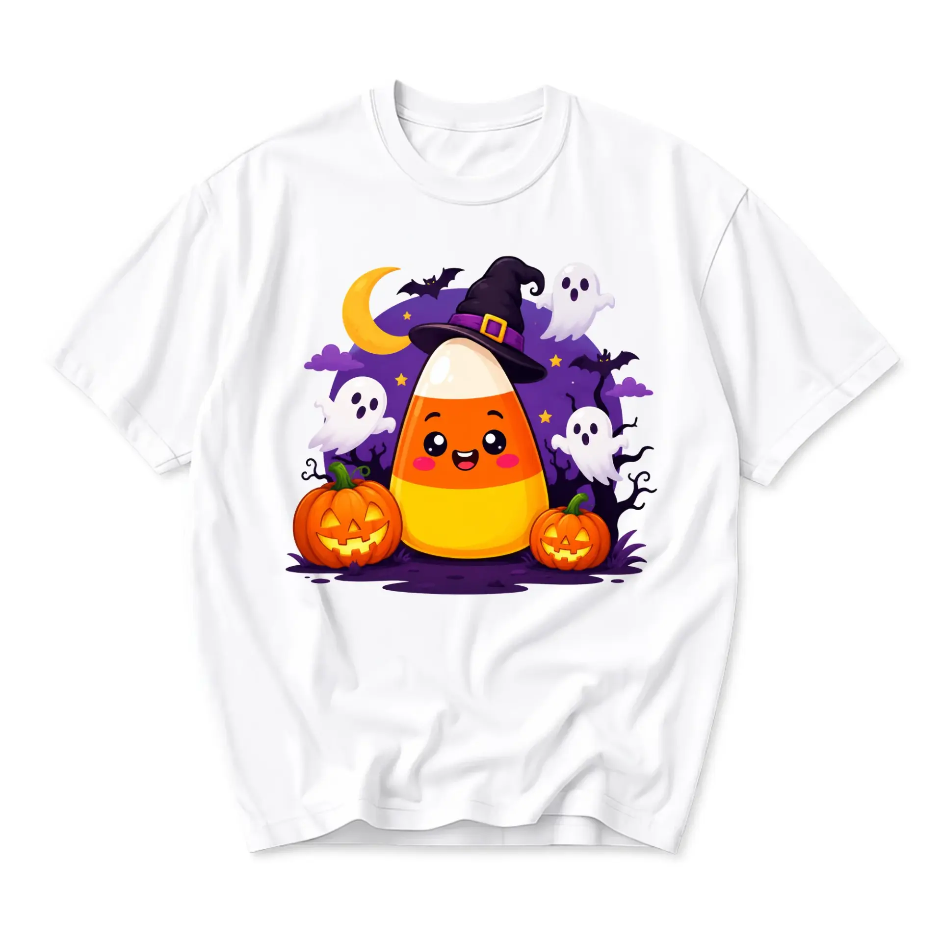 Graphic Tee Candy Corn Witch Halloween Shirt Cute Seasonal Festive Holiday Costume Unisex Crew Neck Short Sleeve Top