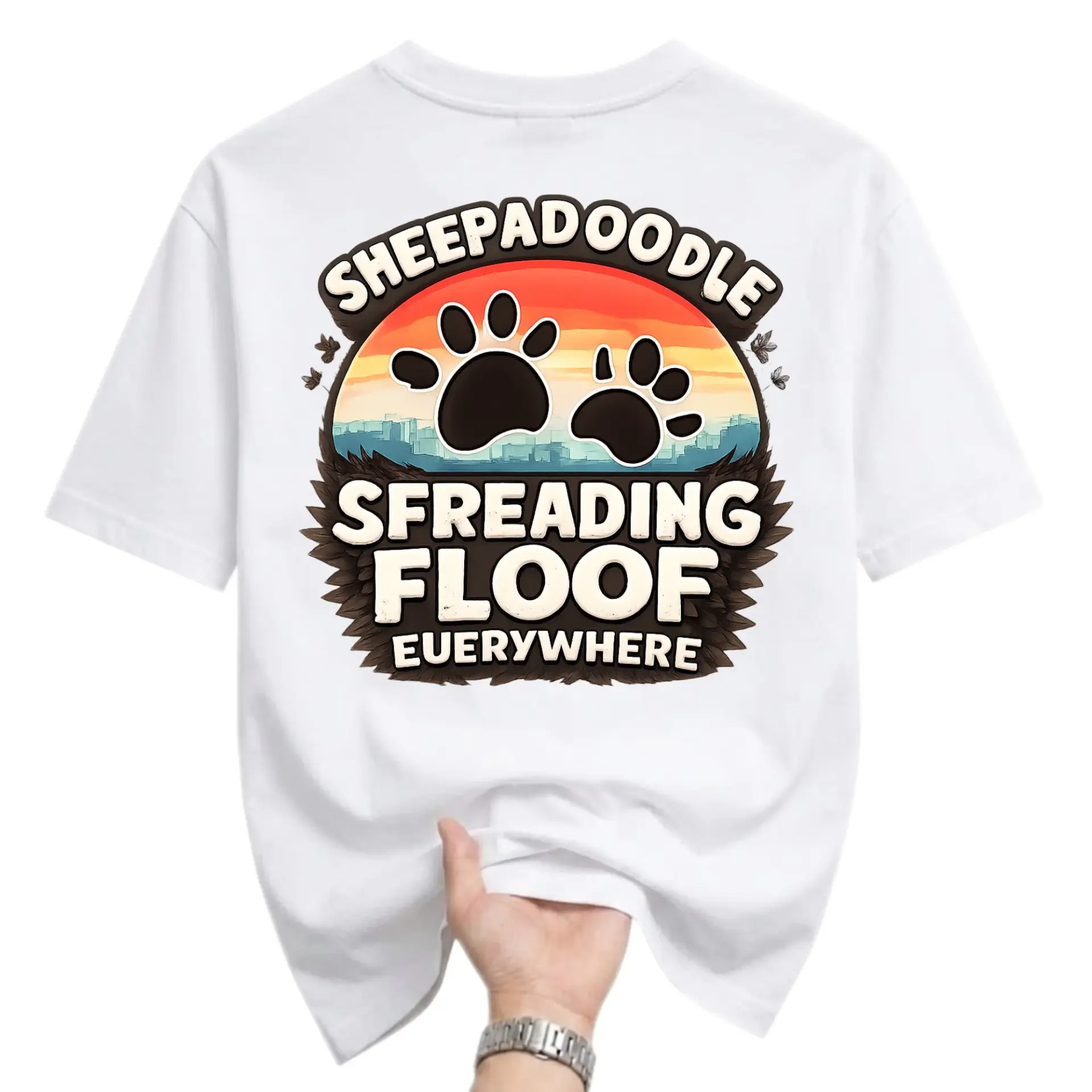 Funny Shirt Sheepadoodle Spreading Floof Graphic Tee Unisex Casual Crew
