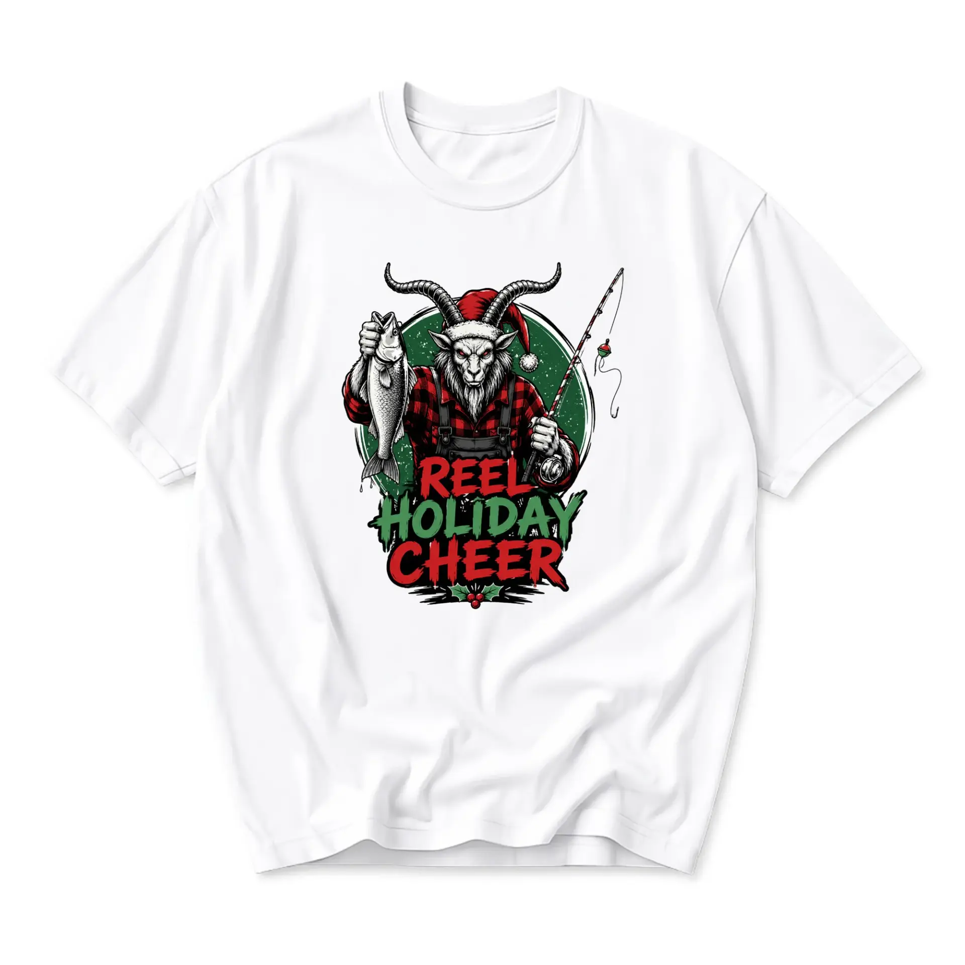 Funny Shirt Reel Holiday Cheer Fishing Graphic Tee Unisex Casual Apparel for Seasonal Humor Enthusiasts