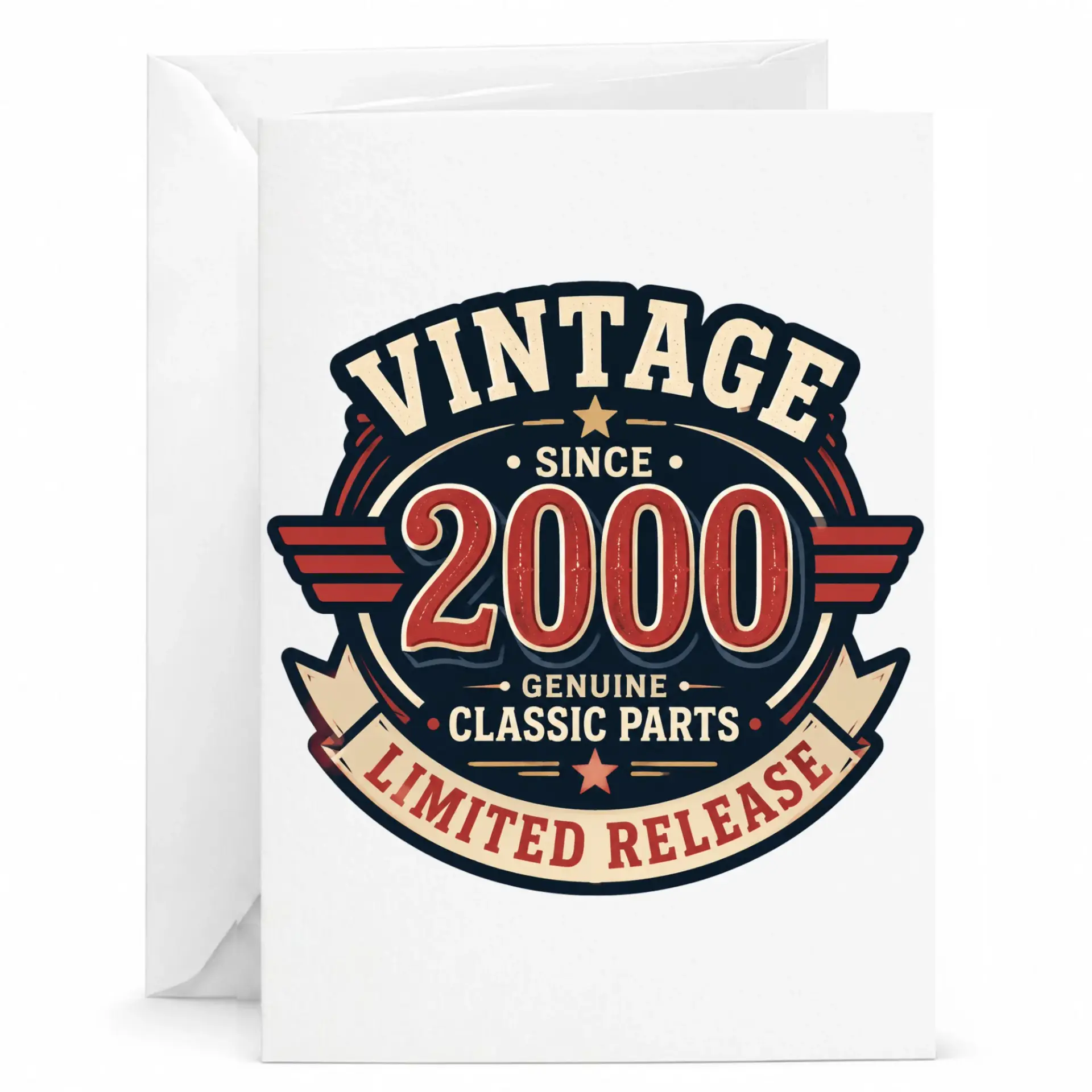 Birthday Greeting Card Vintage Since 2000 Genuine Classic Parts Limited Release Design Folded Stationery 5x7 Inches