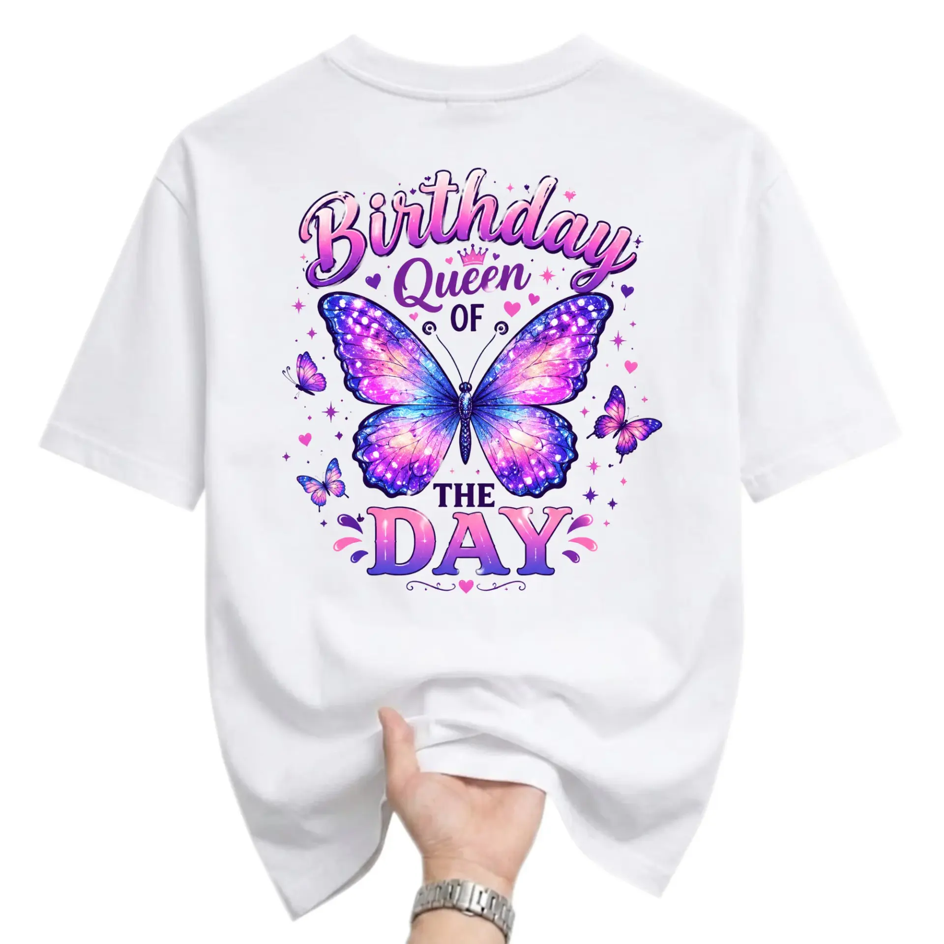 Graphic Tee Birthday Queen of Shirt Butterfly Motif Casual Cotton Crew Neck Unisex Apparel Gift Idea