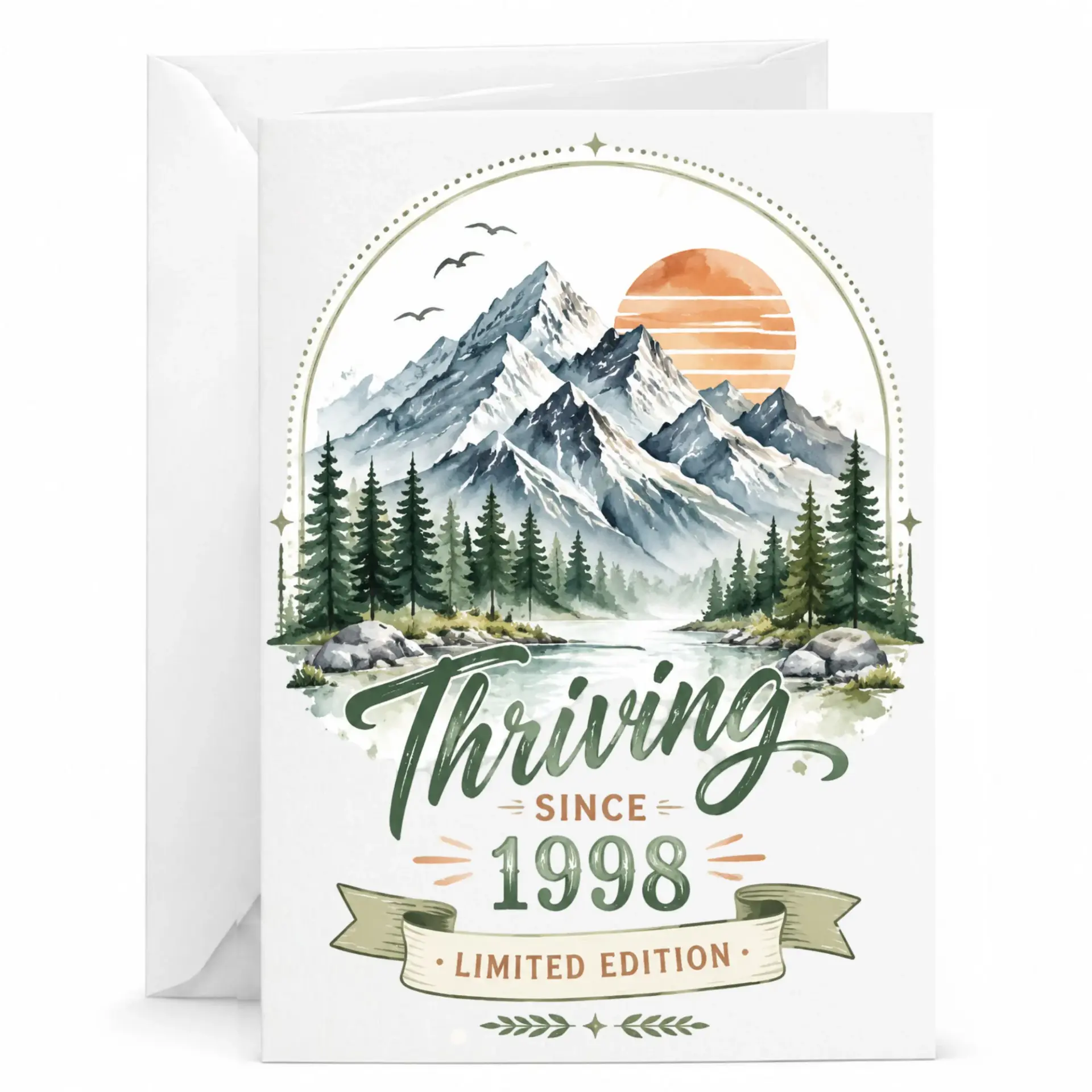 Greeting Card Thriving Since 1998 Limited Edition Mountain Landscape Design for Milestone Birthday and Anniversary