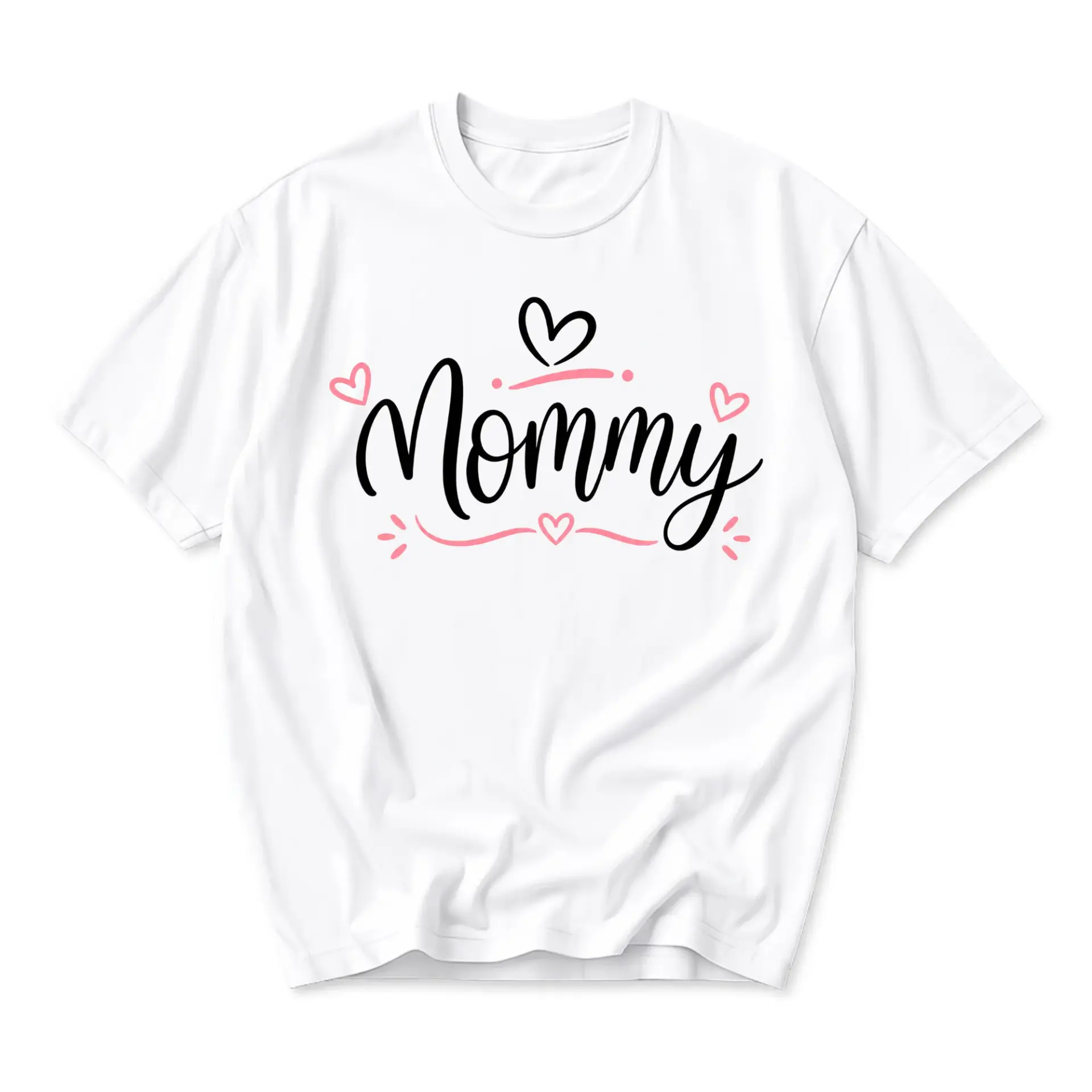 Graphic Tee Mommy Script Lettering with Hearts Design Unisex Crew Neck