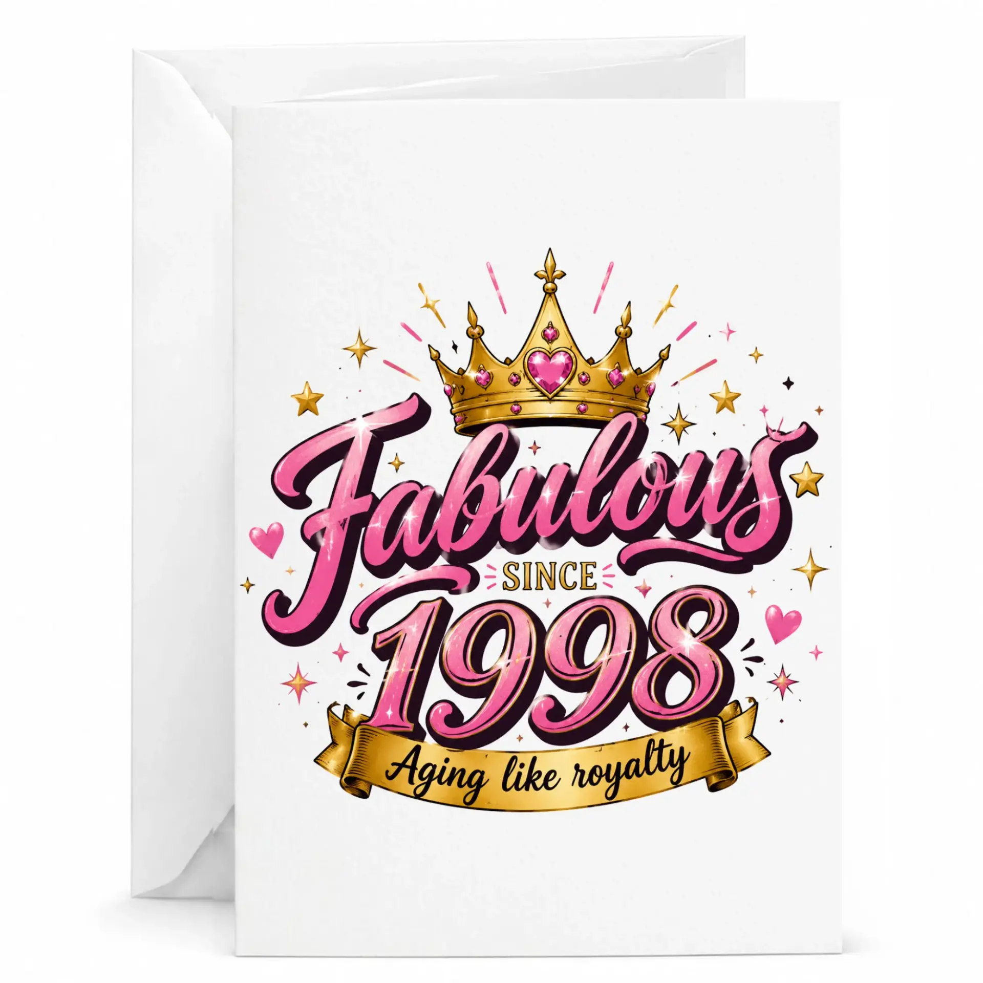 Birthday Card Fabulous Since 1998 Aging Like Royalty Greeting Card for Milestone Birthday Celebration with Envelope