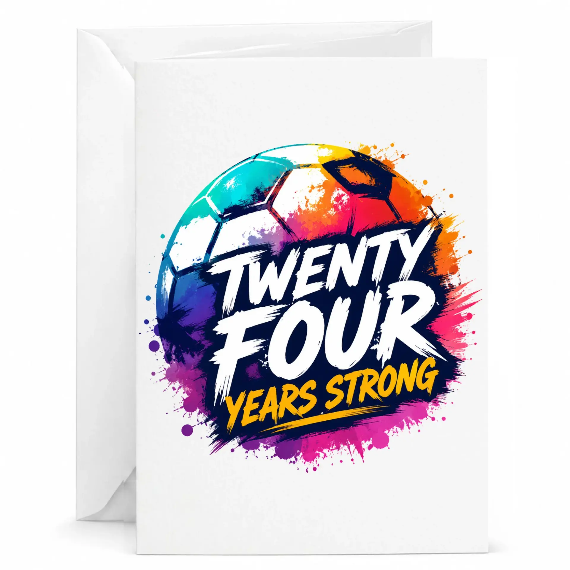 Twenty Four Years Strong Greeting Card Soccer Theme 24th Anniversary Birthday Card for Sports Fans