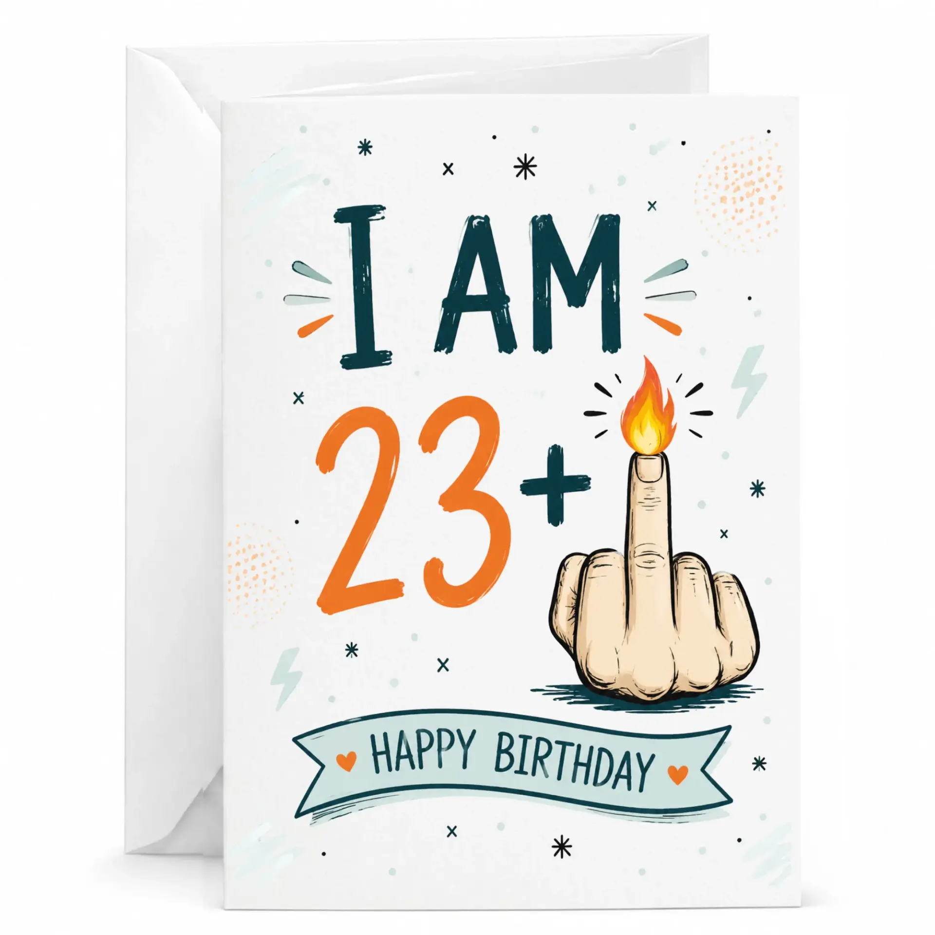 Funny Birthday Card for 24th Birthday Humorous Greeting Card with Flaming Hand Gesture Design 5x7 Inches