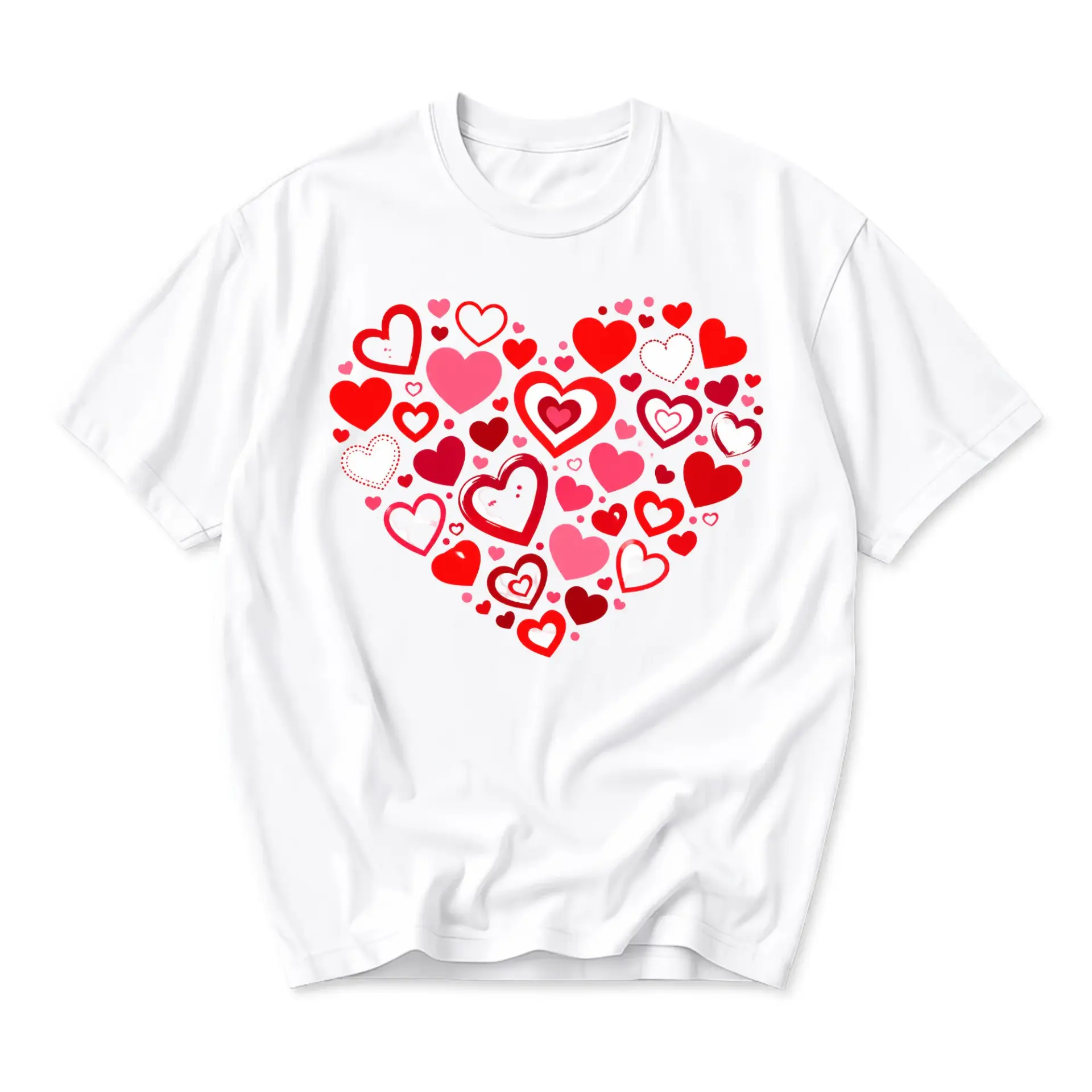 T-shirt Heart Collage Graphic Tee Casual Everyday Crew Neck Shirt Soft Cotton Blend Aesthetic Print Top for All Occasions
