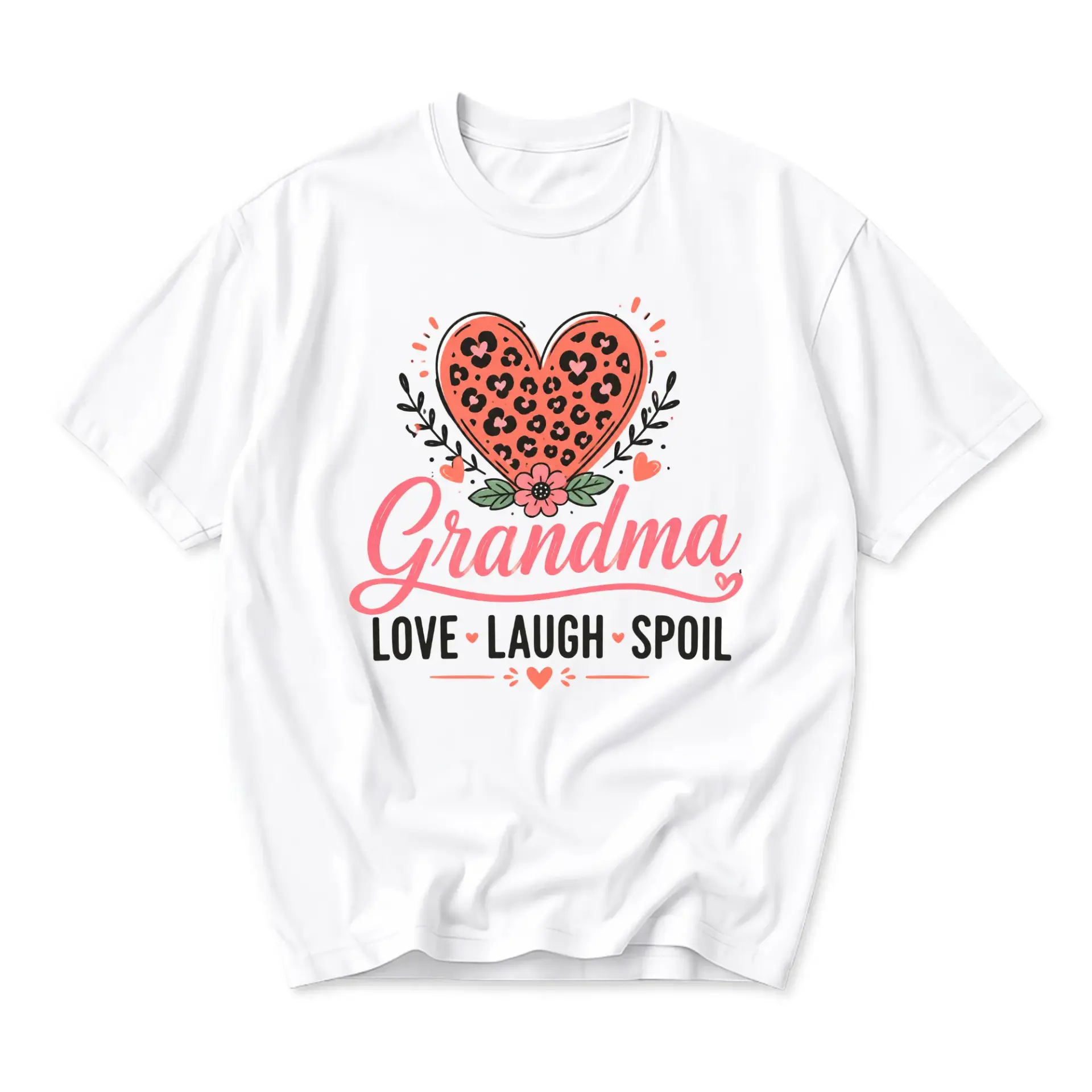 Graphic Tee Grandma Love Laugh Spoil Heart Print Unisex Crew Neck Casual