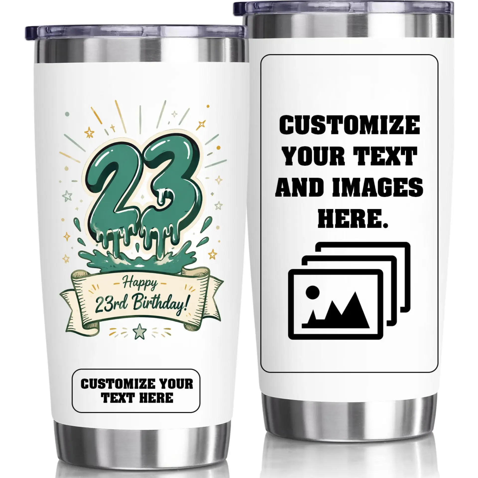 Insulated Tumbler 20oz Stainless Steel Travel Mug Custom 23rd Birthday Gift for Hot and Cold Beverages Commuter Cup