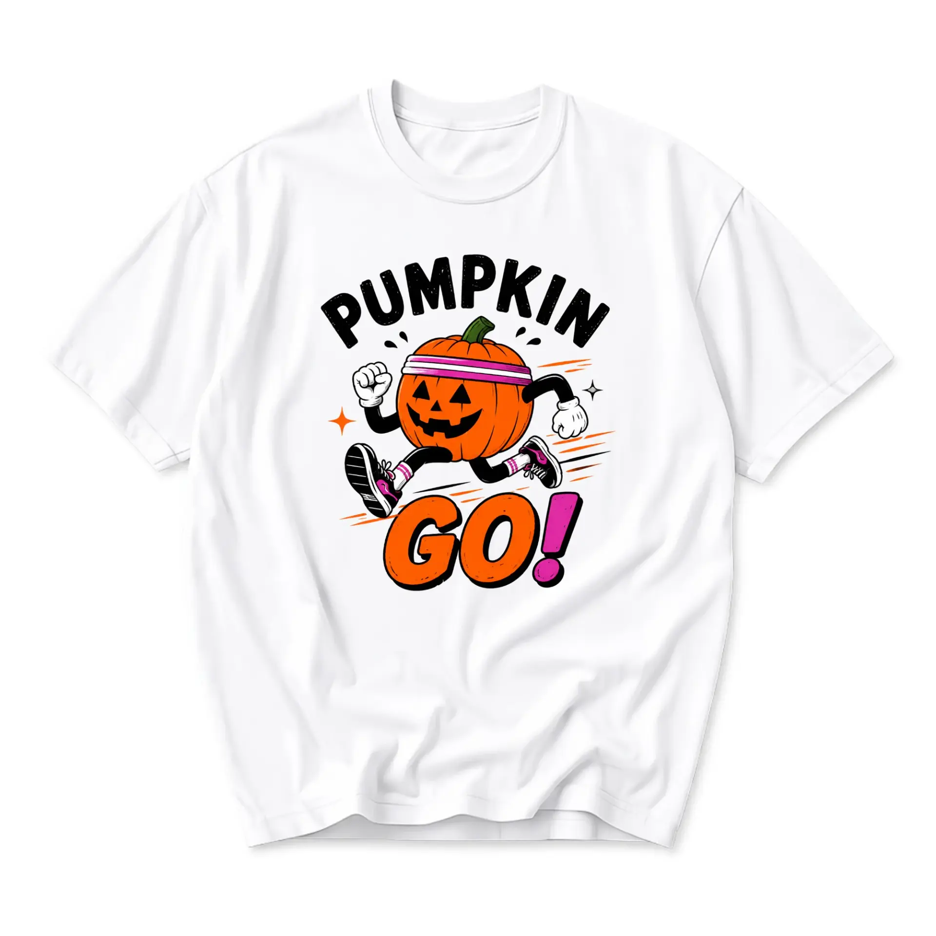 Funny Shirt Pumpkin Go Running Halloween Graphic Tee Unisex Crew Neck Short Sleeve Casual Cotton Blend Apparel