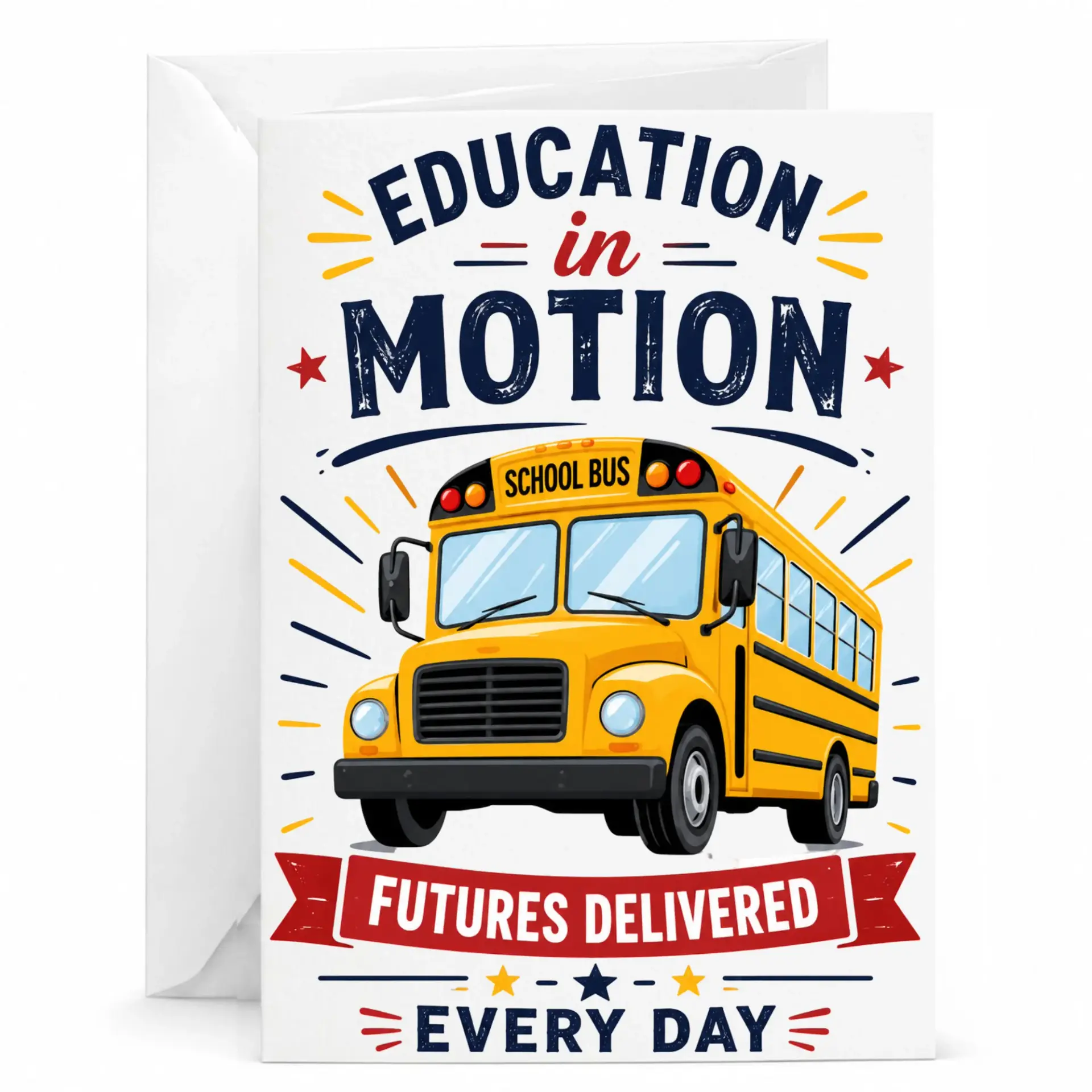 Card Education School Bus Design Professional Appreciation Greeting for Educators and Staff