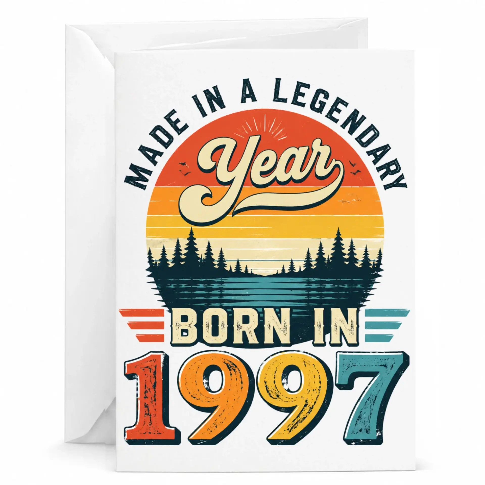Birthday Card Made in a Legendary Year 1997 Vintage Style Greeting Card for Milestone Celebration with White Envelope