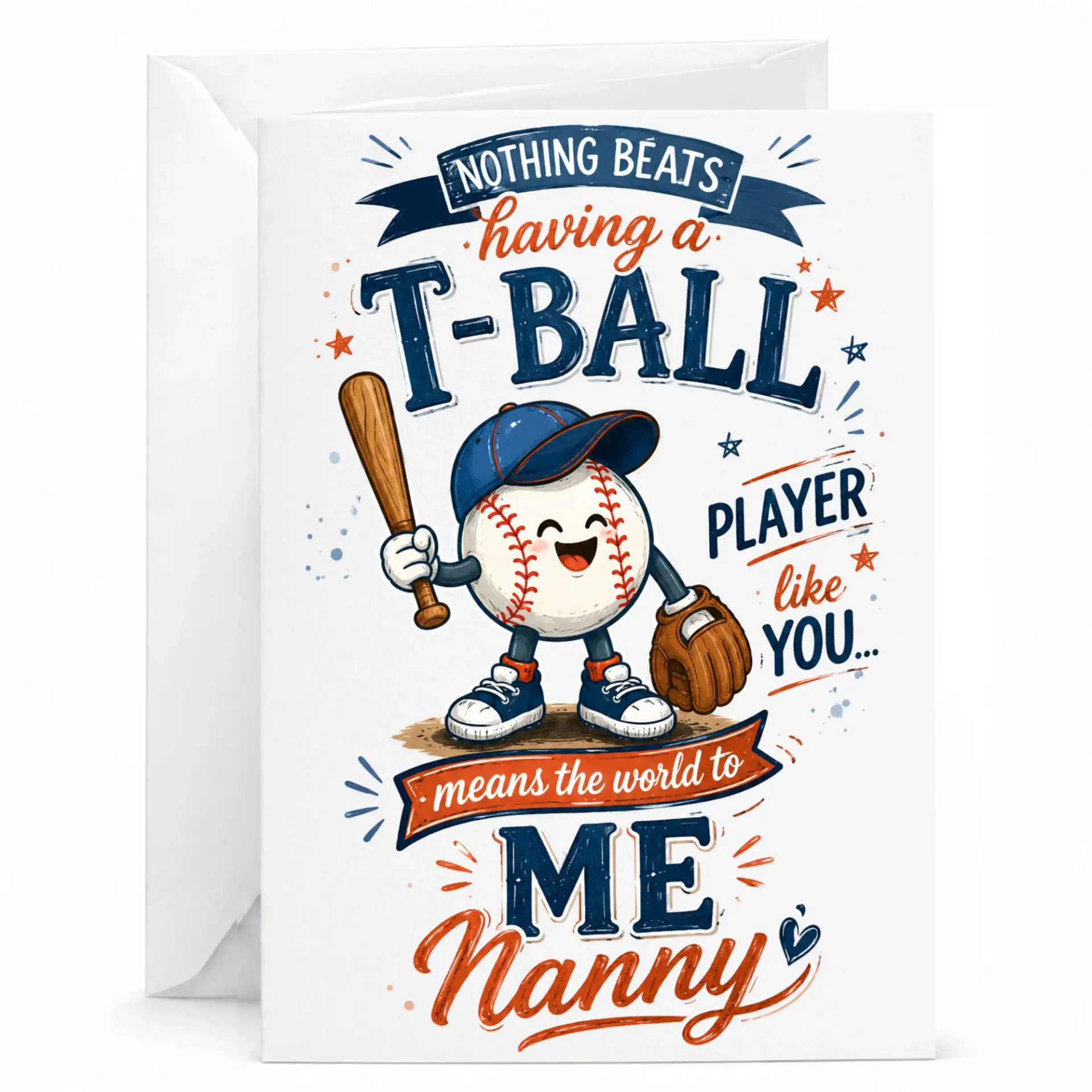Funny Baseball Greeting Card for Nanny Cute Sports Themed with Envelope Birthday or Appreciation