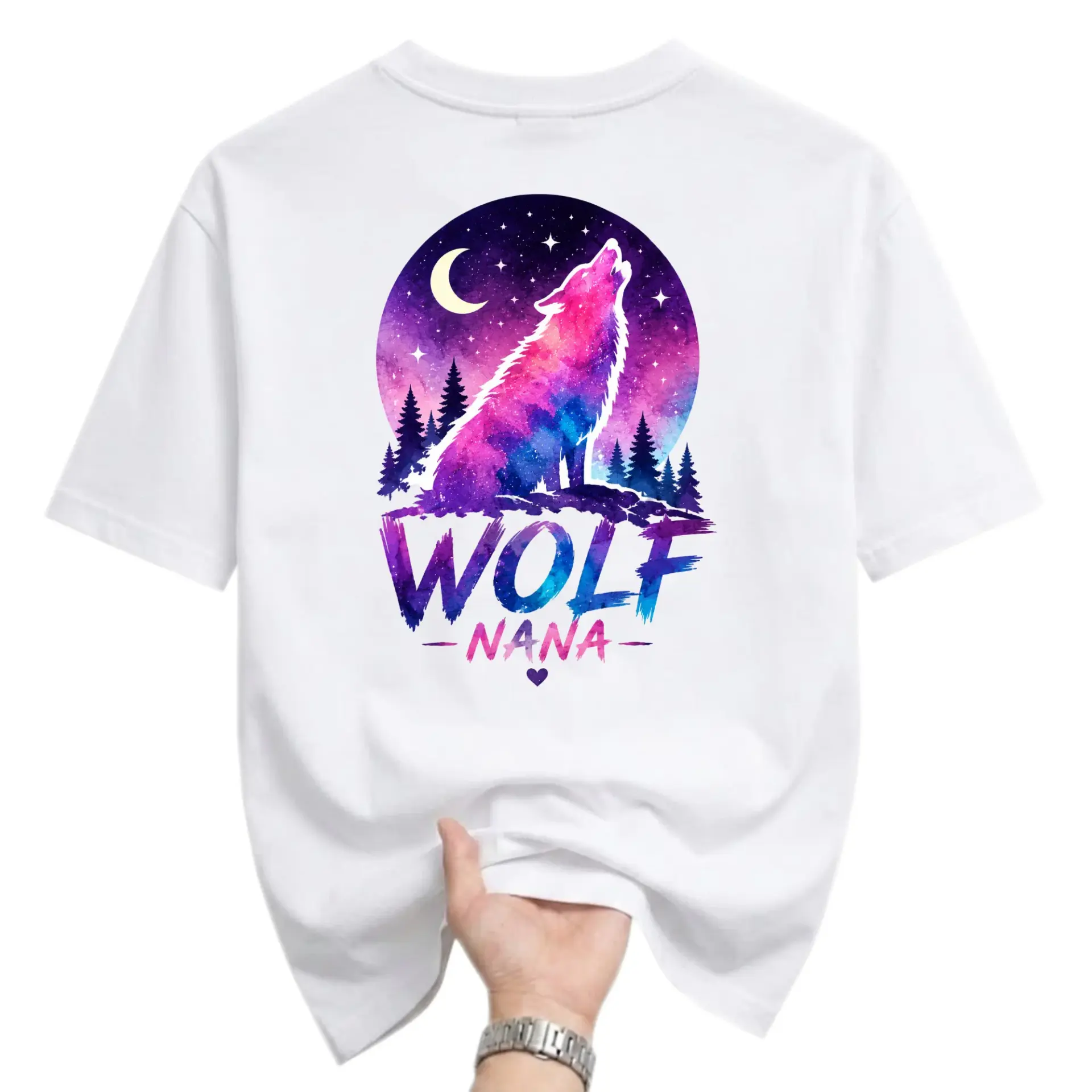 Graphic Tee Wolf Nana Celestial Moon Forest Art Unisex Short Sleeve Crew