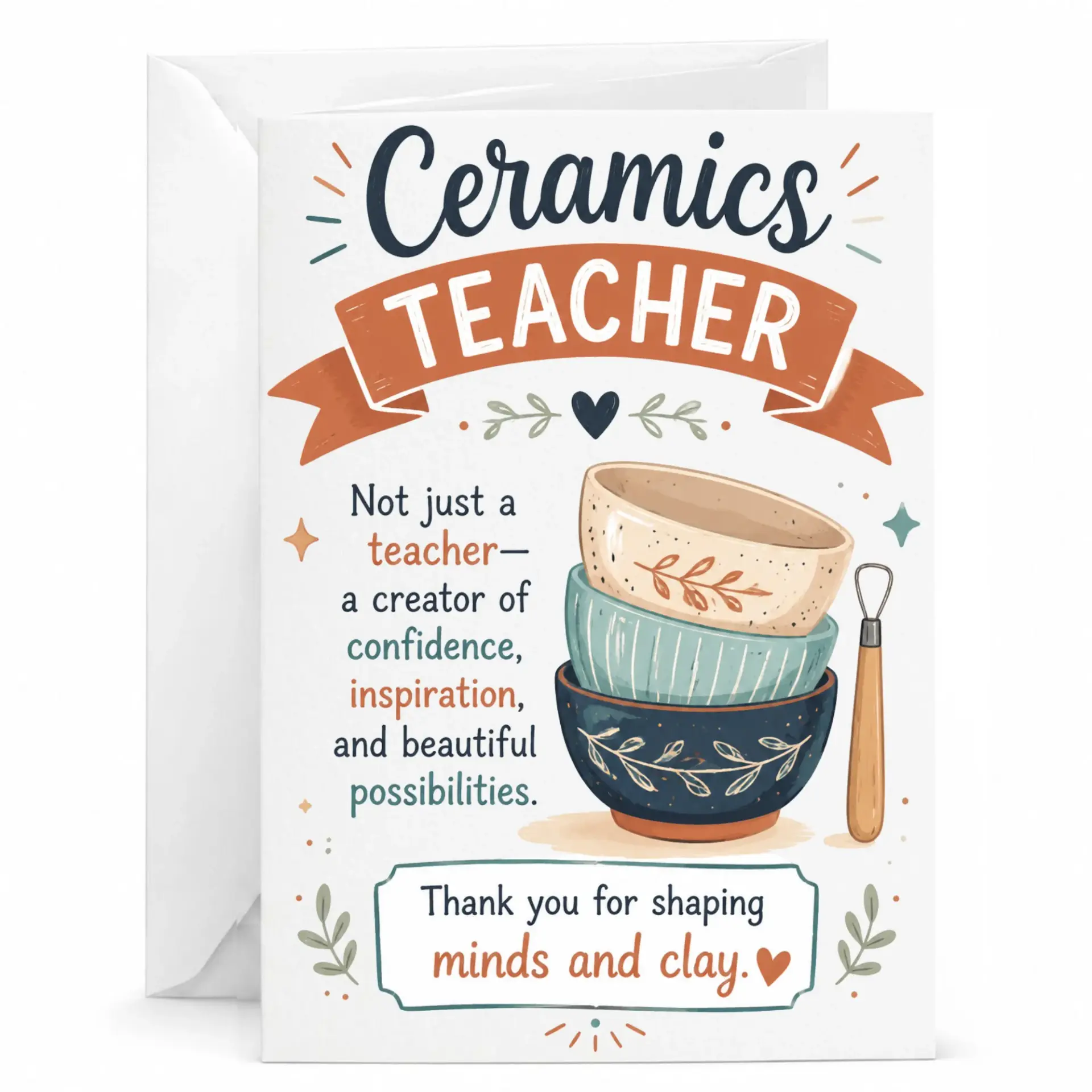 Card for Ceramics Teacher Appreciation Gift Pottery Hobbyist Sentiment Greeting with White Envelope