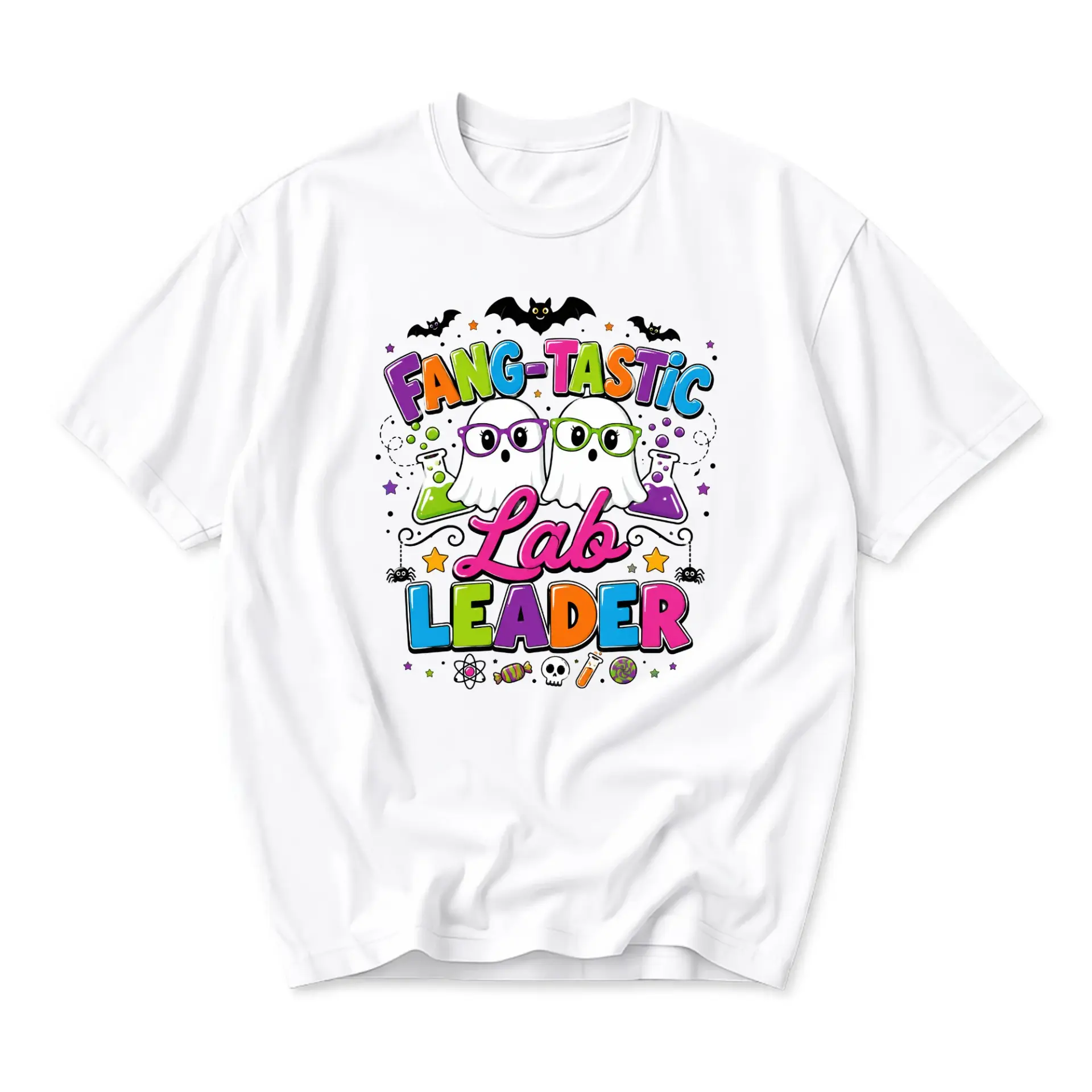 Funny Shirt Fang-Tastic Lab Leader Graphic Tee Cute Ghost Scientist Unisex Crew Neck Cotton Casual Short Sleeve Apparel
