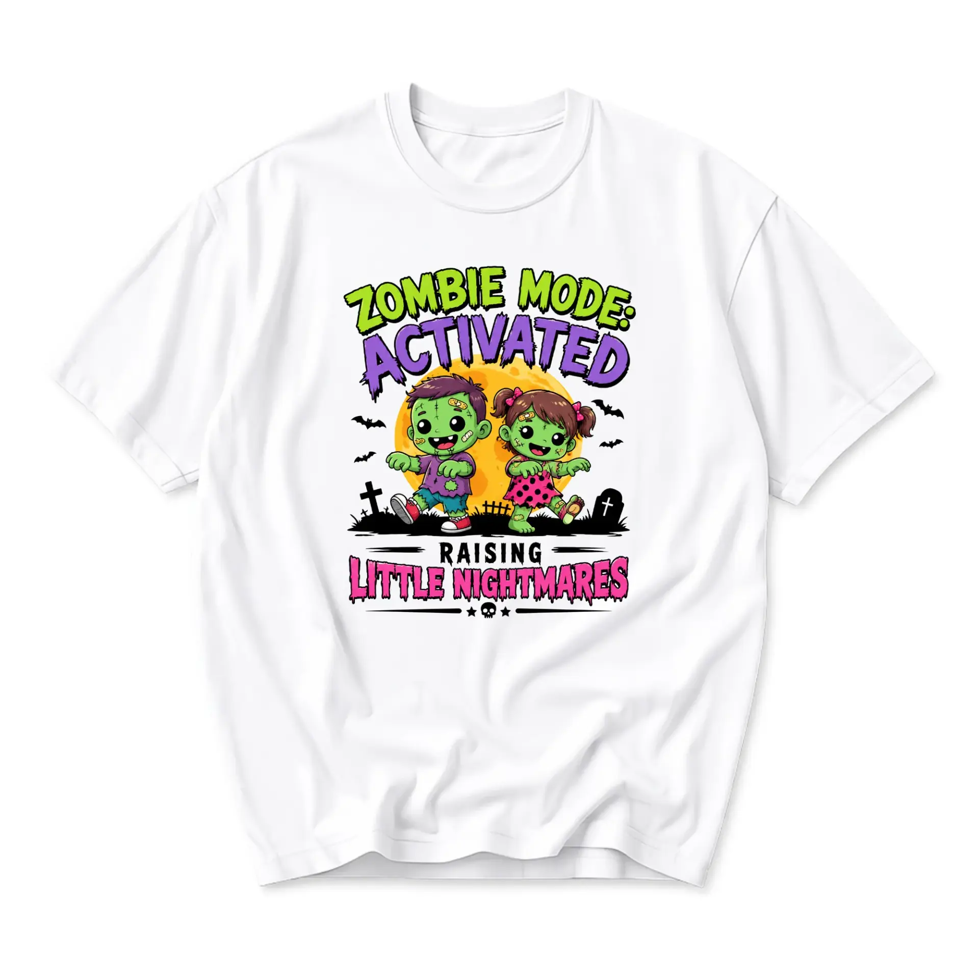 Funny Shirt Zombie Mode Activated Raising Little Nightmares Graphic Tee Unisex Casual Crew Neck Comfortable Cotton Blend