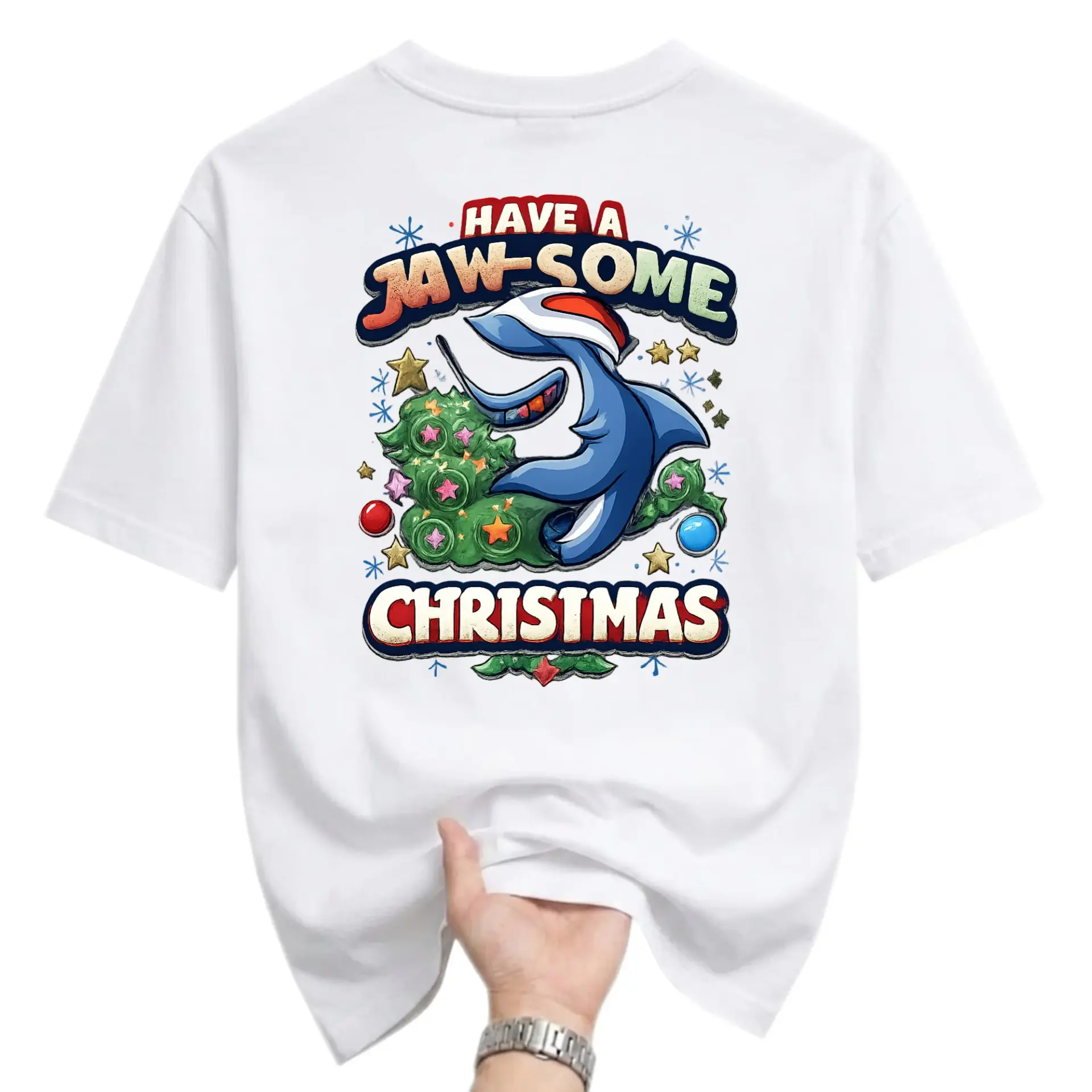 Funny Shirt Have a Jaw-Some Christmas Shark Holiday Graphic Tee Unisex
